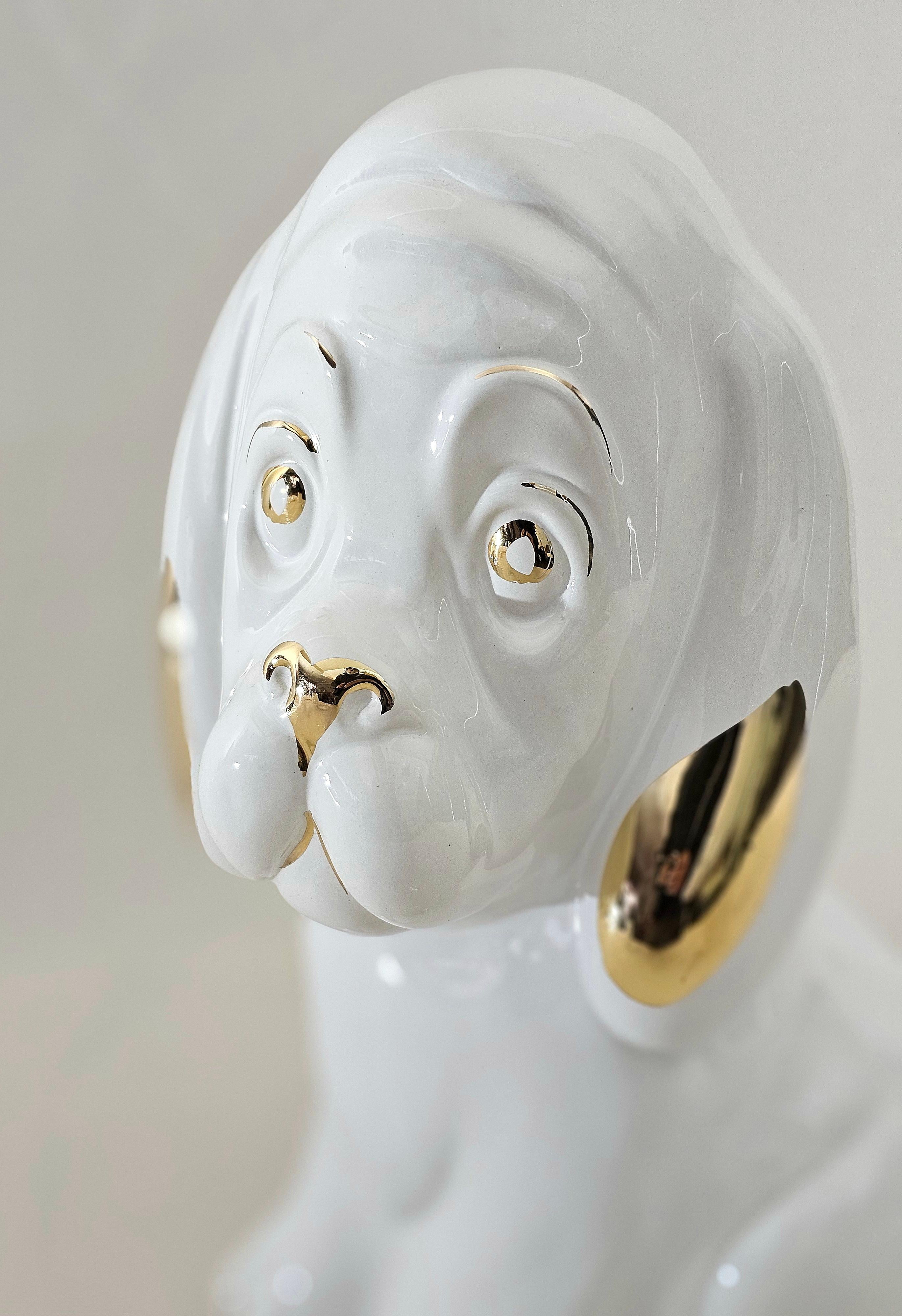 20th Century Decorative Object Dog Porcelain Sculpture Midcentury Modern Italian Design 1970s For Sale