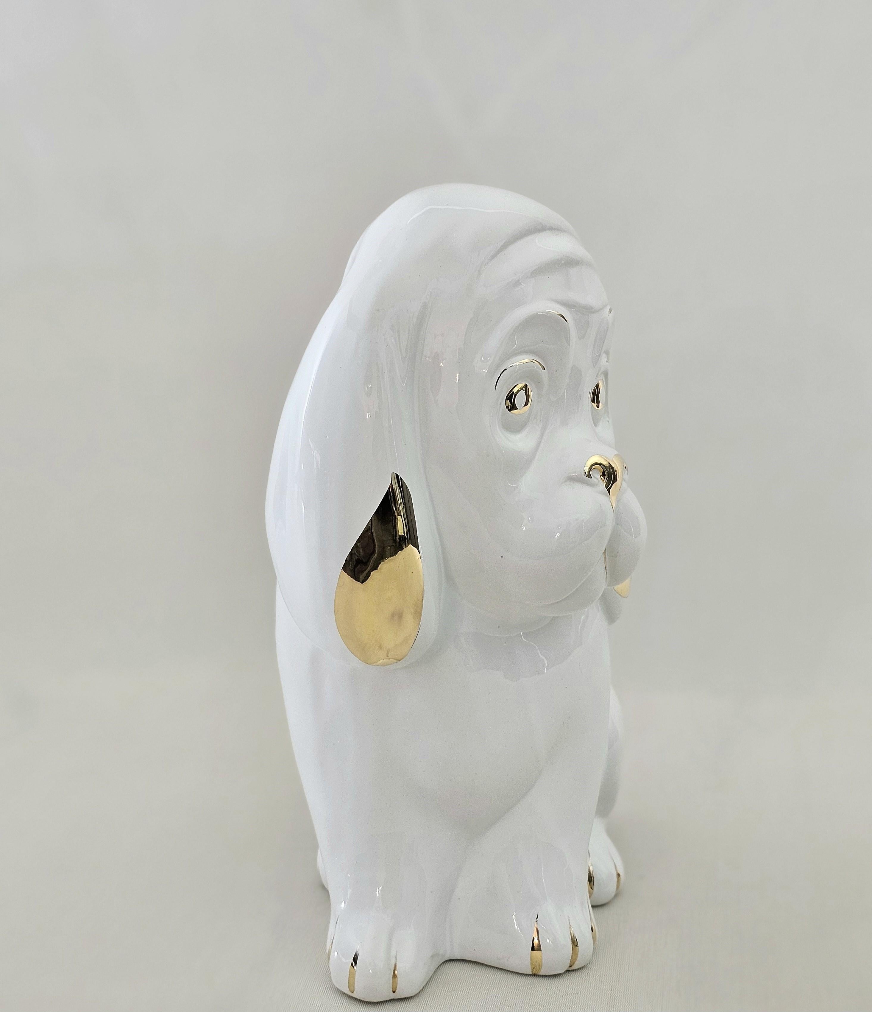 Decorative Object Dog Porcelain Sculpture Midcentury Modern Italian Design 1970s For Sale 1