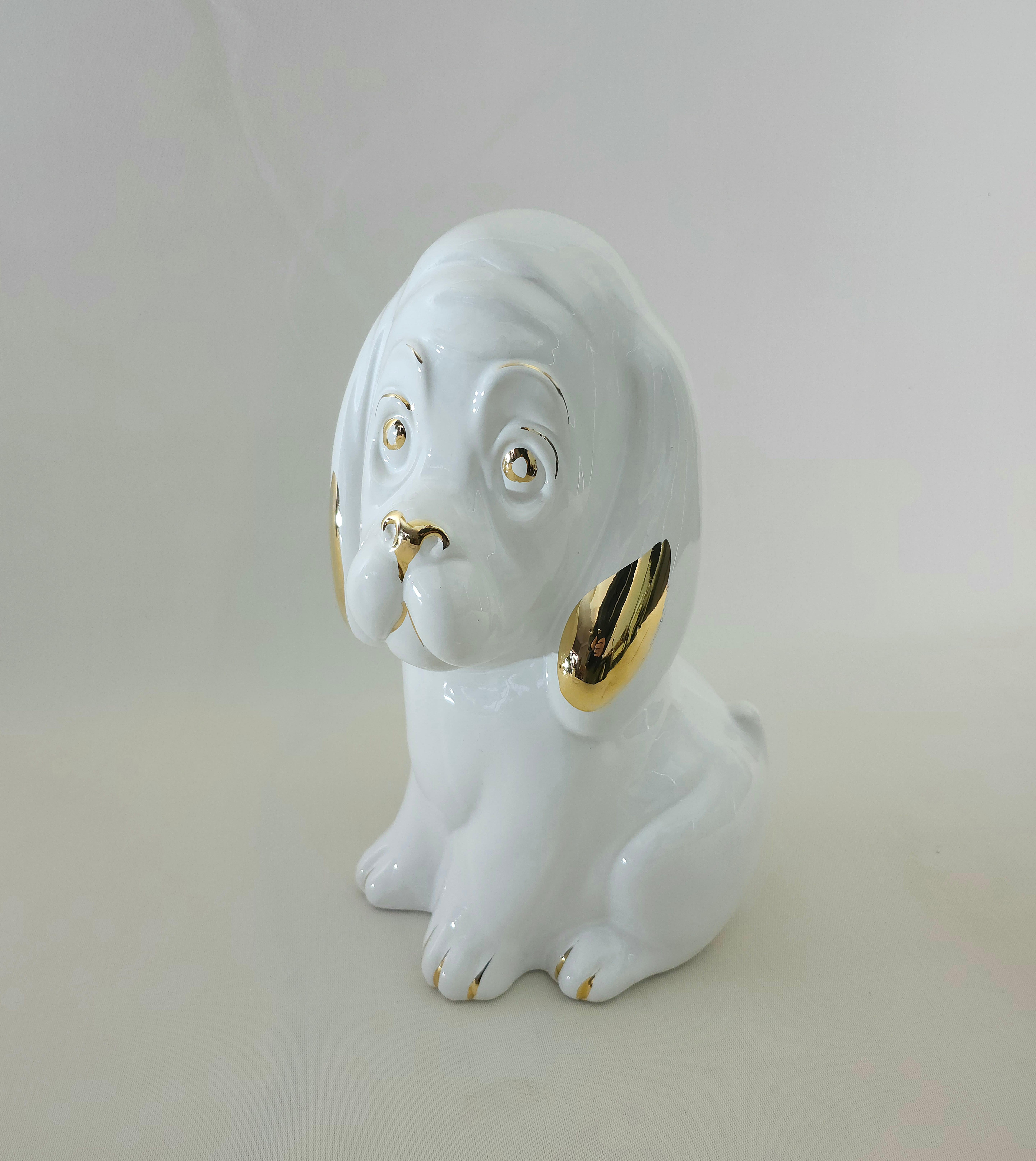 Decorative Object Dog Porcelain Sculpture Midcentury Modern Italian Design 1970s For Sale 2