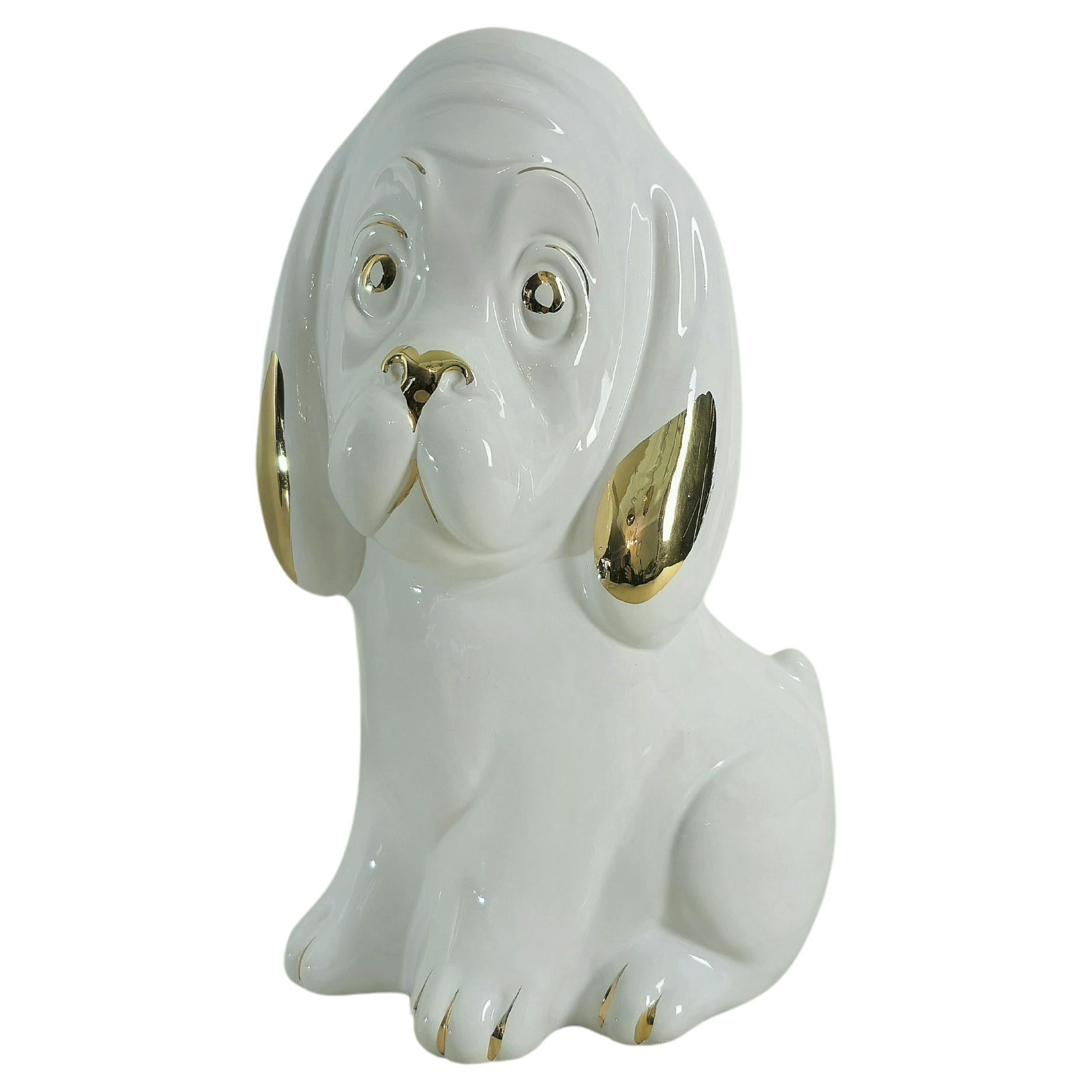 Decorative Object Dog Porcelain Sculpture Midcentury Modern Italian Design 1970s