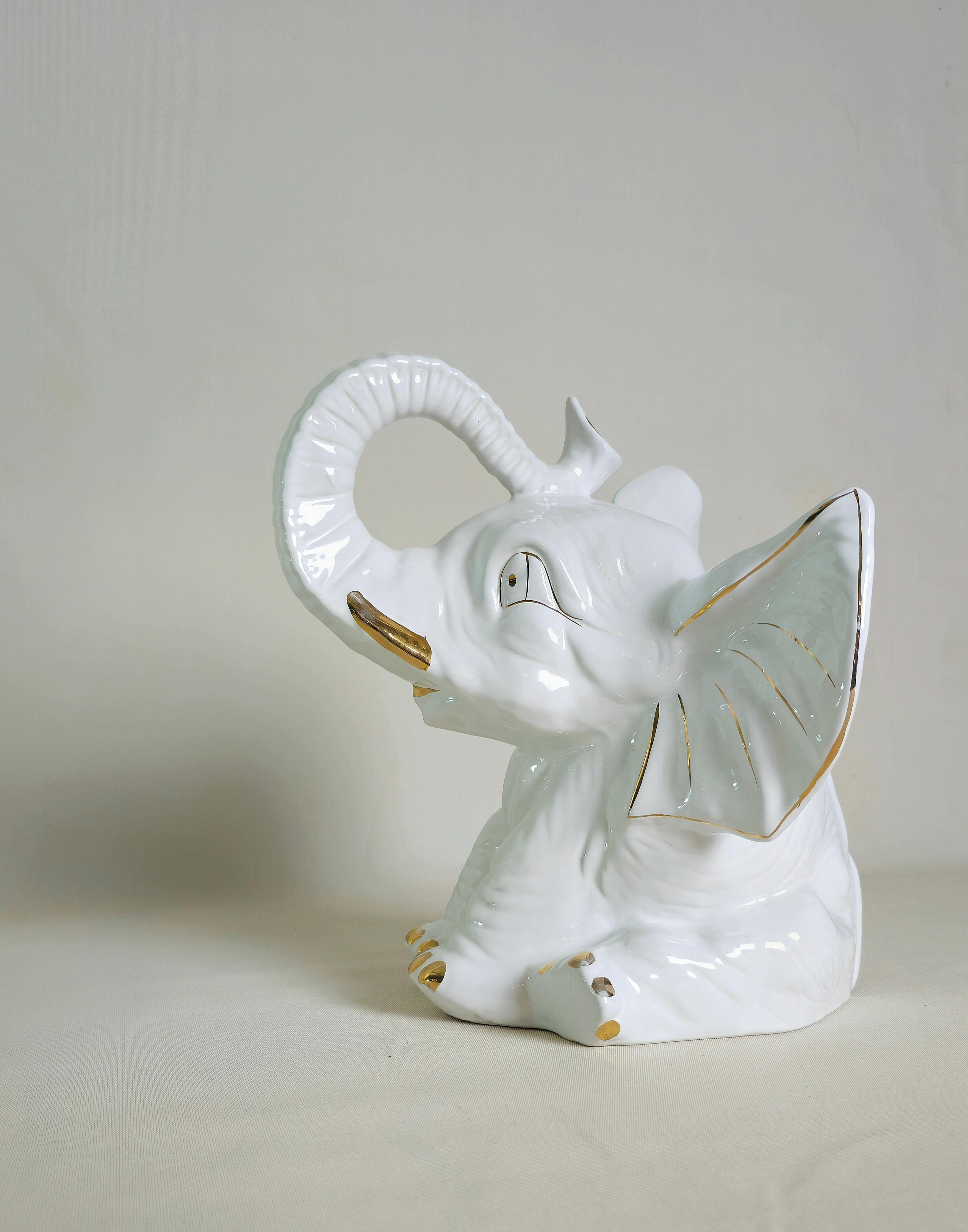 Decorative Object Elephant Porcelain Midcentury Modern Italian Design 1970s For Sale 1