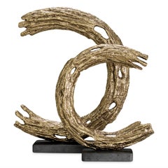 Decorative Object in Antique Brass and Black Granite, Contemporary Style