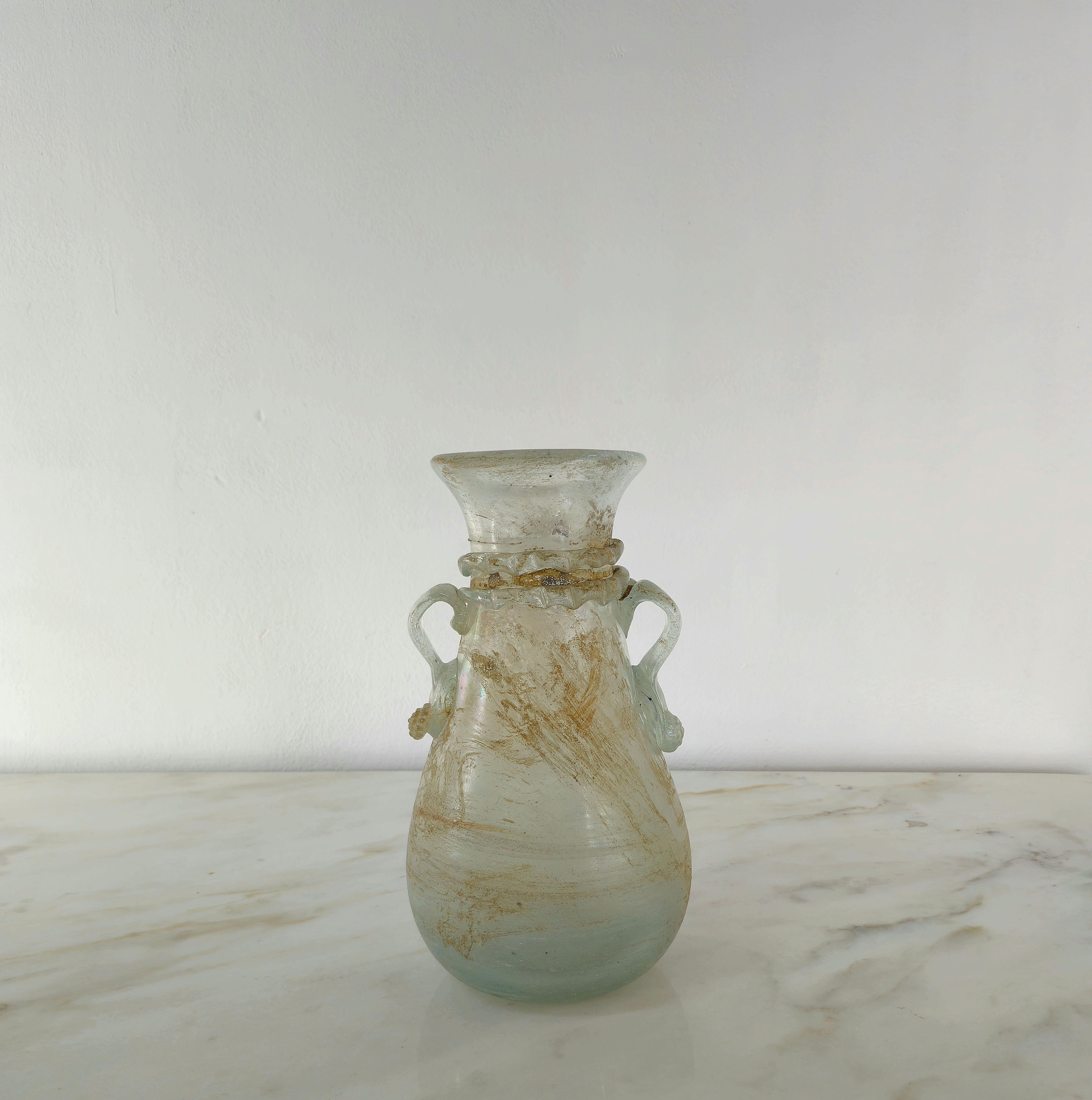 Italian Decorative Object Vase Attributed to Seguso Murano Glass Scavo Midcentury 1960s For Sale