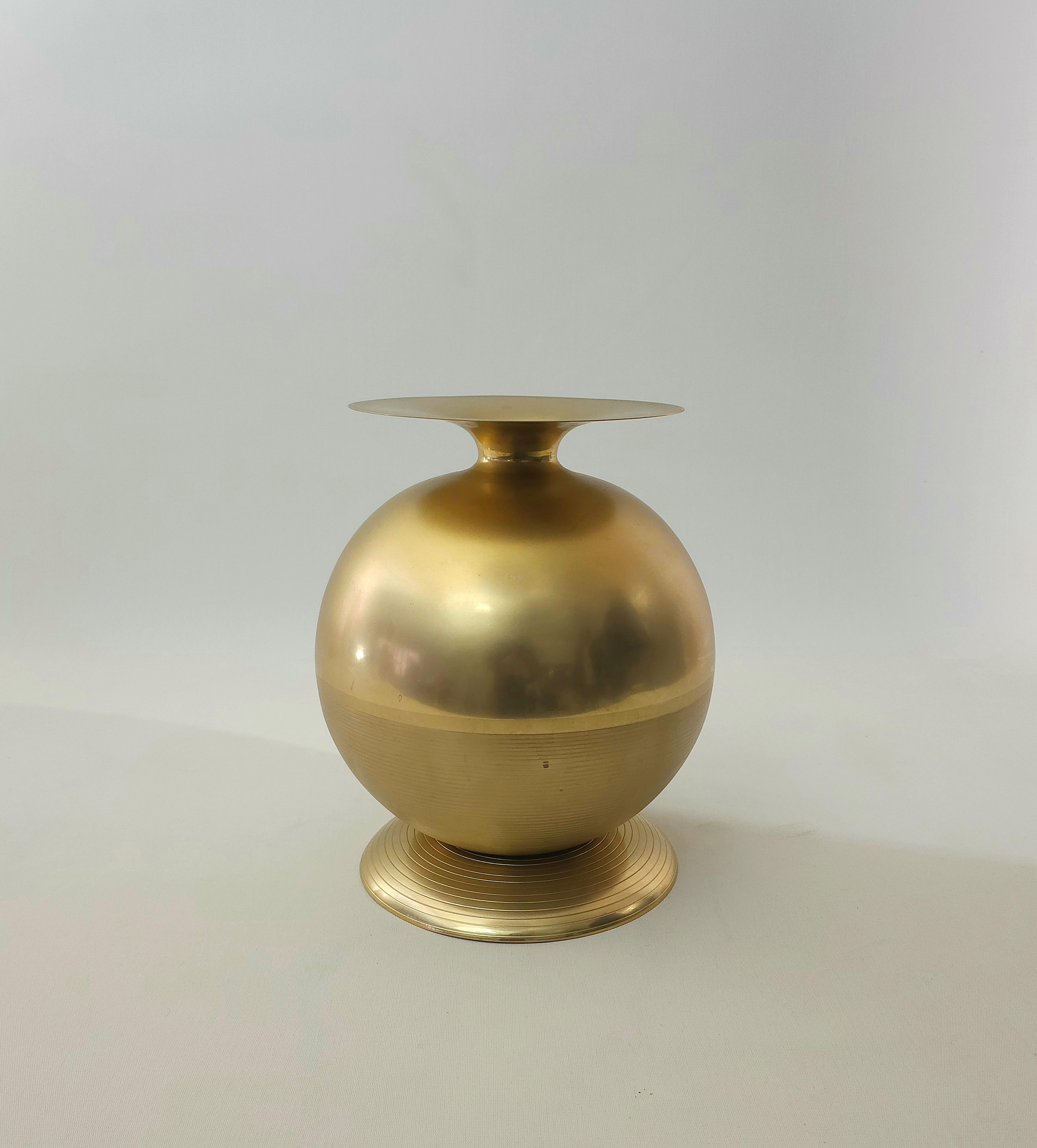 Italian Decorative Object Vase Brass Style of Gabriella Crespi Midcentury Italy 1960s For Sale
