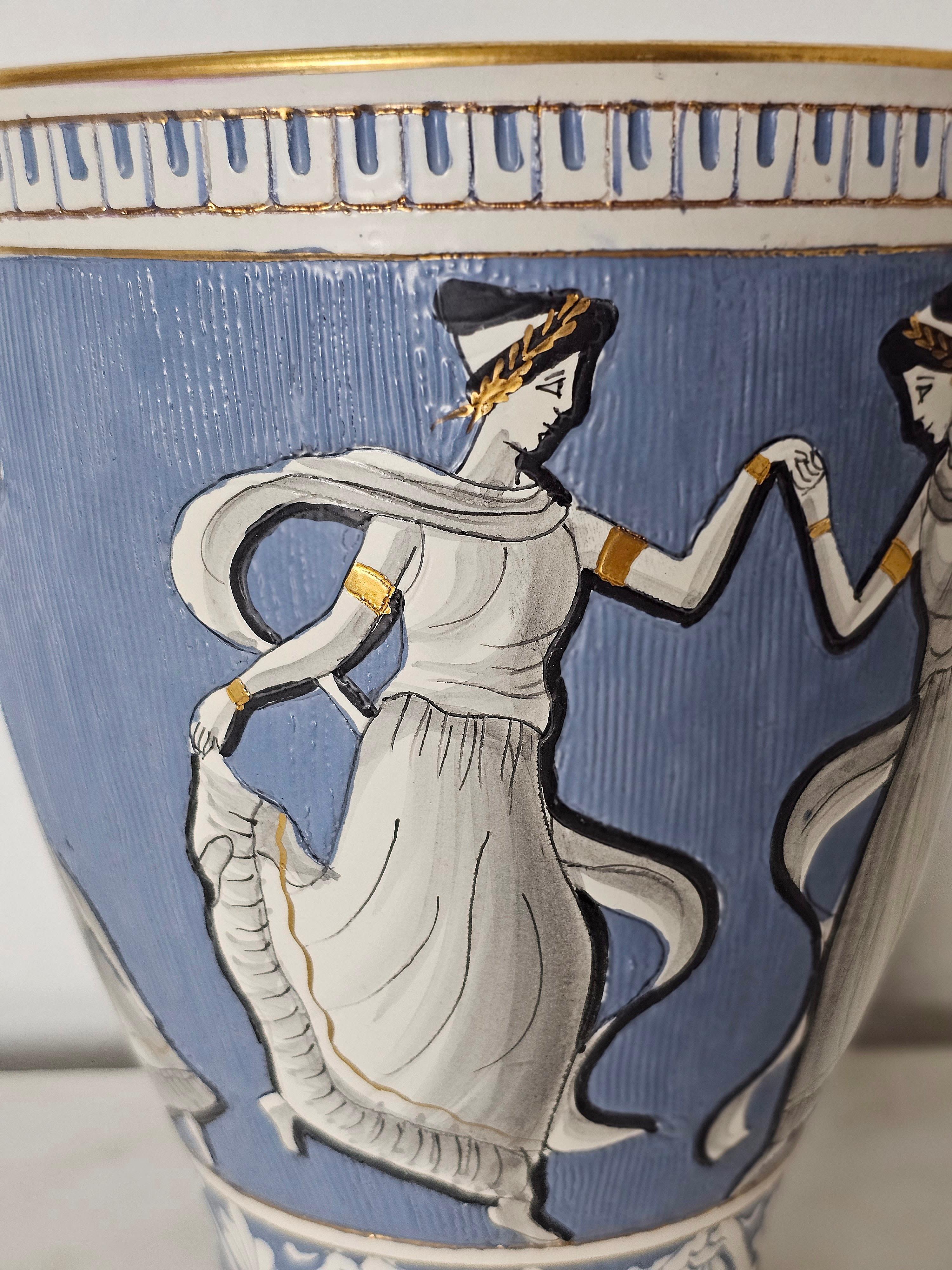 Hand-Painted Decorative Object Vase Majolica Decorated Deruta Midcentury Italian Design 1950s For Sale