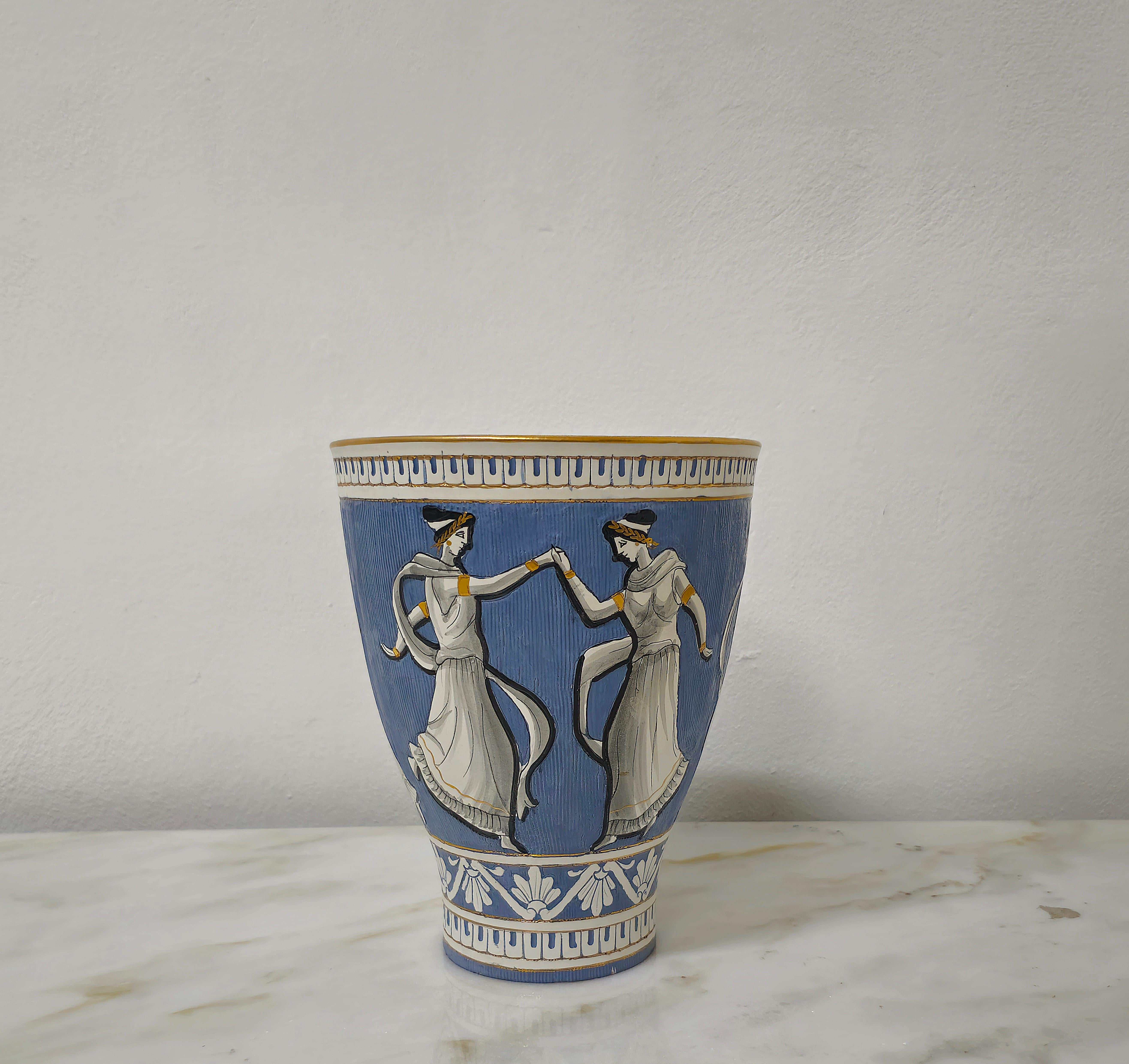20th Century Decorative Object Vase Majolica Decorated Deruta Midcentury Italian Design 1950s For Sale