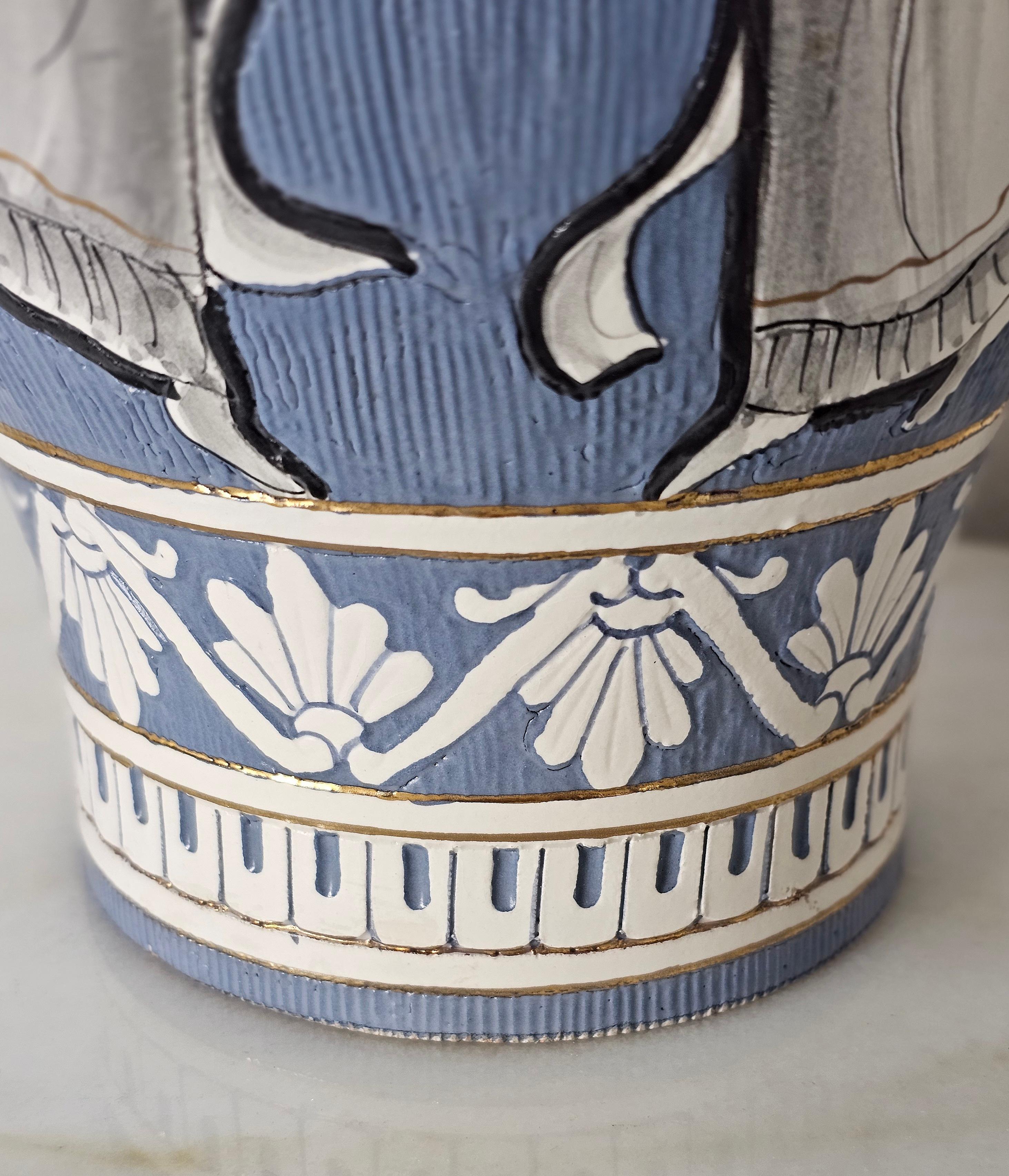 Decorative Object Vase Majolica Decorated Deruta Midcentury Italian Design 1950s For Sale 2