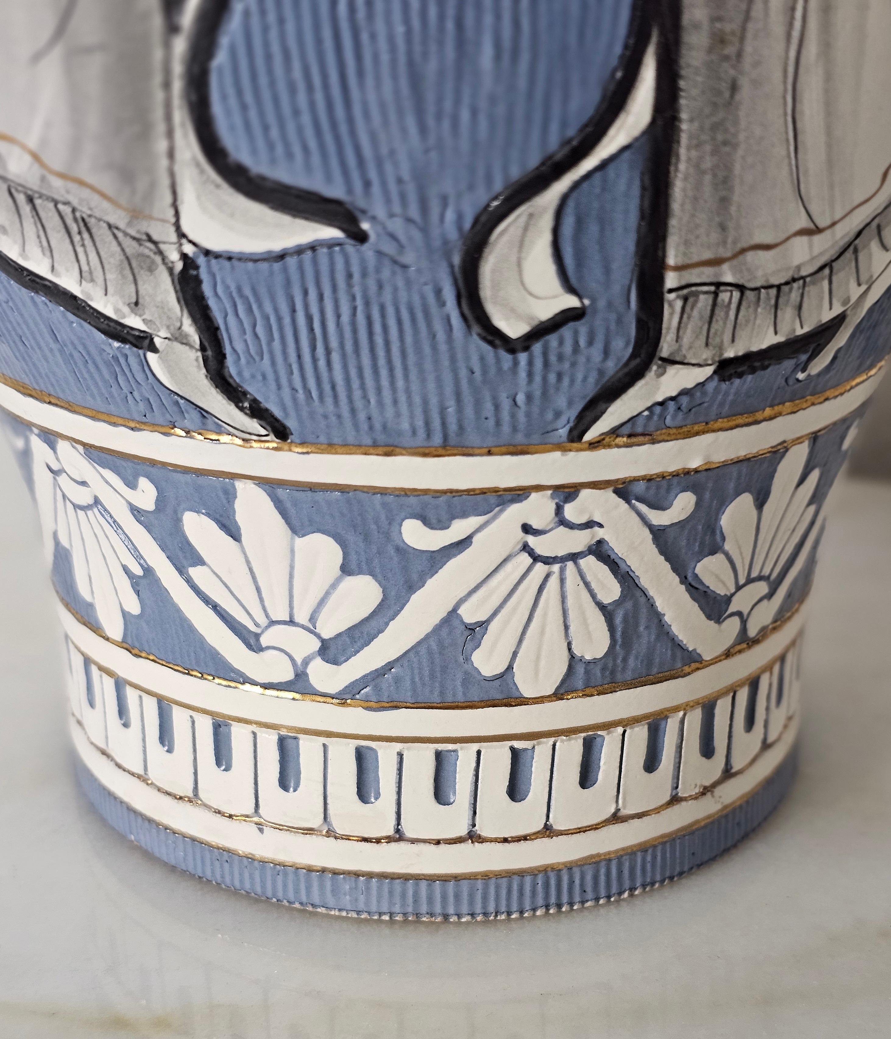 Decorative Object Vase Majolica Decorated Deruta Midcentury Italian Design 1950s For Sale 1