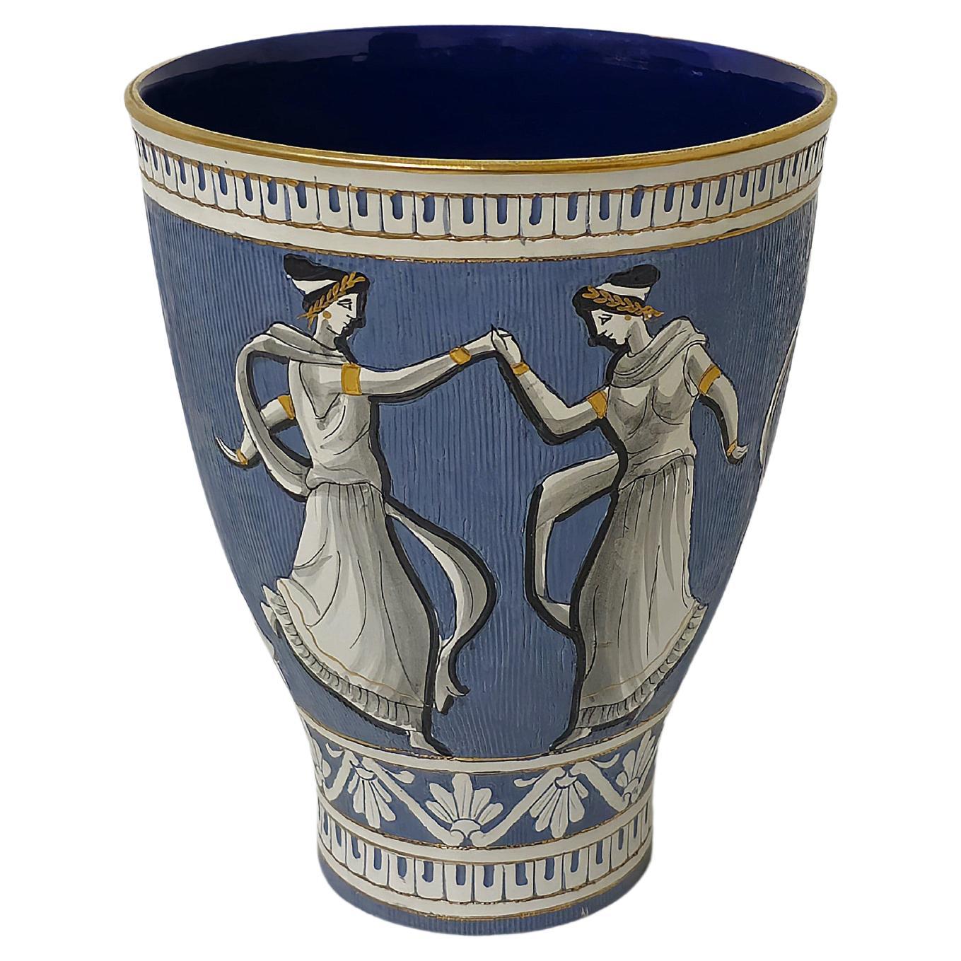 Decorative Object Vase Majolica Decorated Deruta Midcentury Italian Design 1950s For Sale