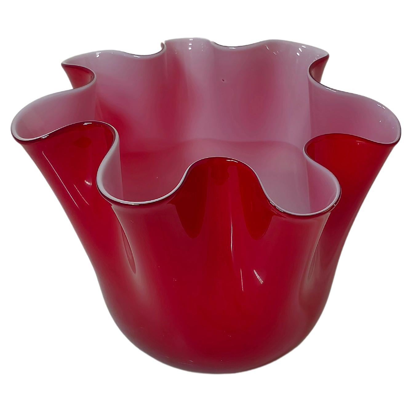 Decorative Object Vase Red Murano Glass Handkerchief Midcentury Italy 1980s