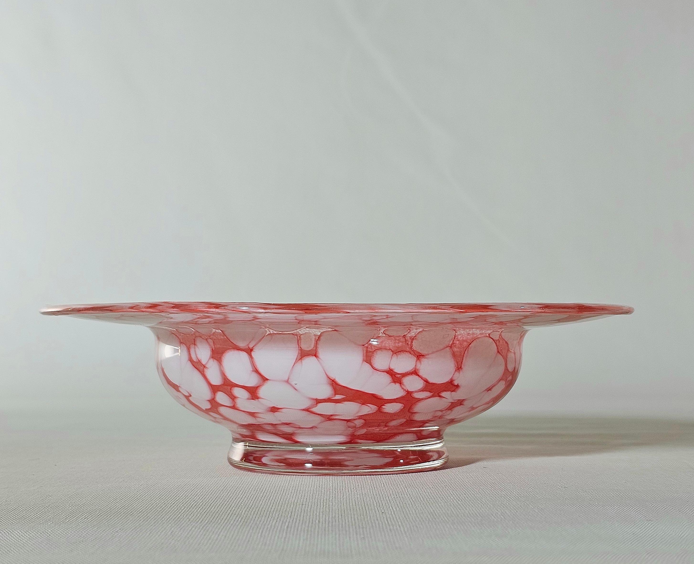 Decorative Object Vide-Poche Murano Glass Red White Fratelli Toso Midcentury 70s For Sale 1