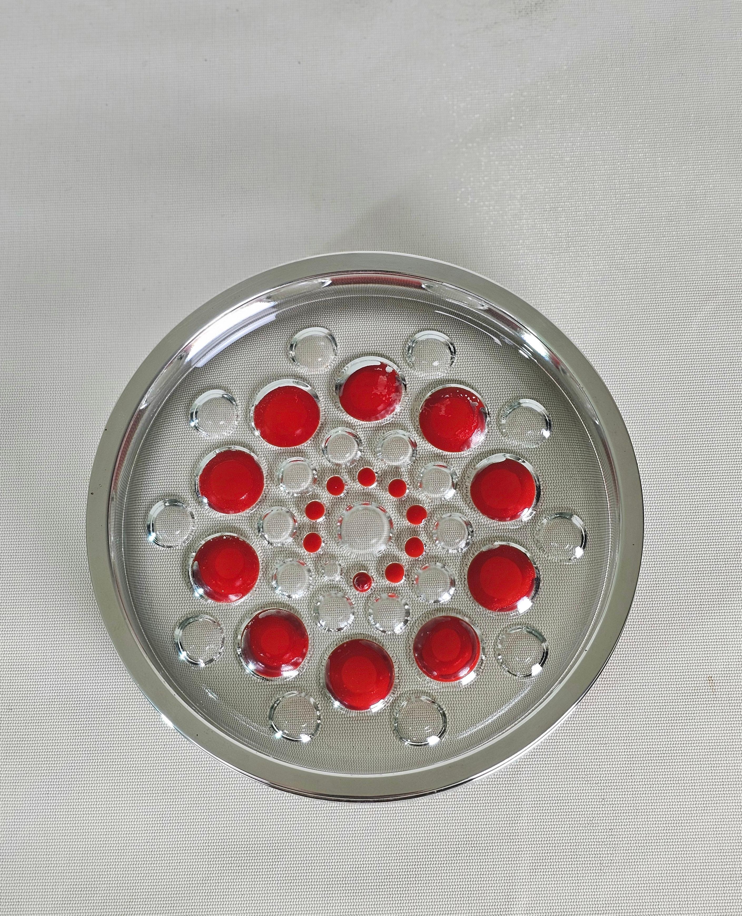 Objeto Decorativo Vide-Poche Cristal Transparente Plata 925 Mediados de Siglo Italia Años 70 Italiano en venta
