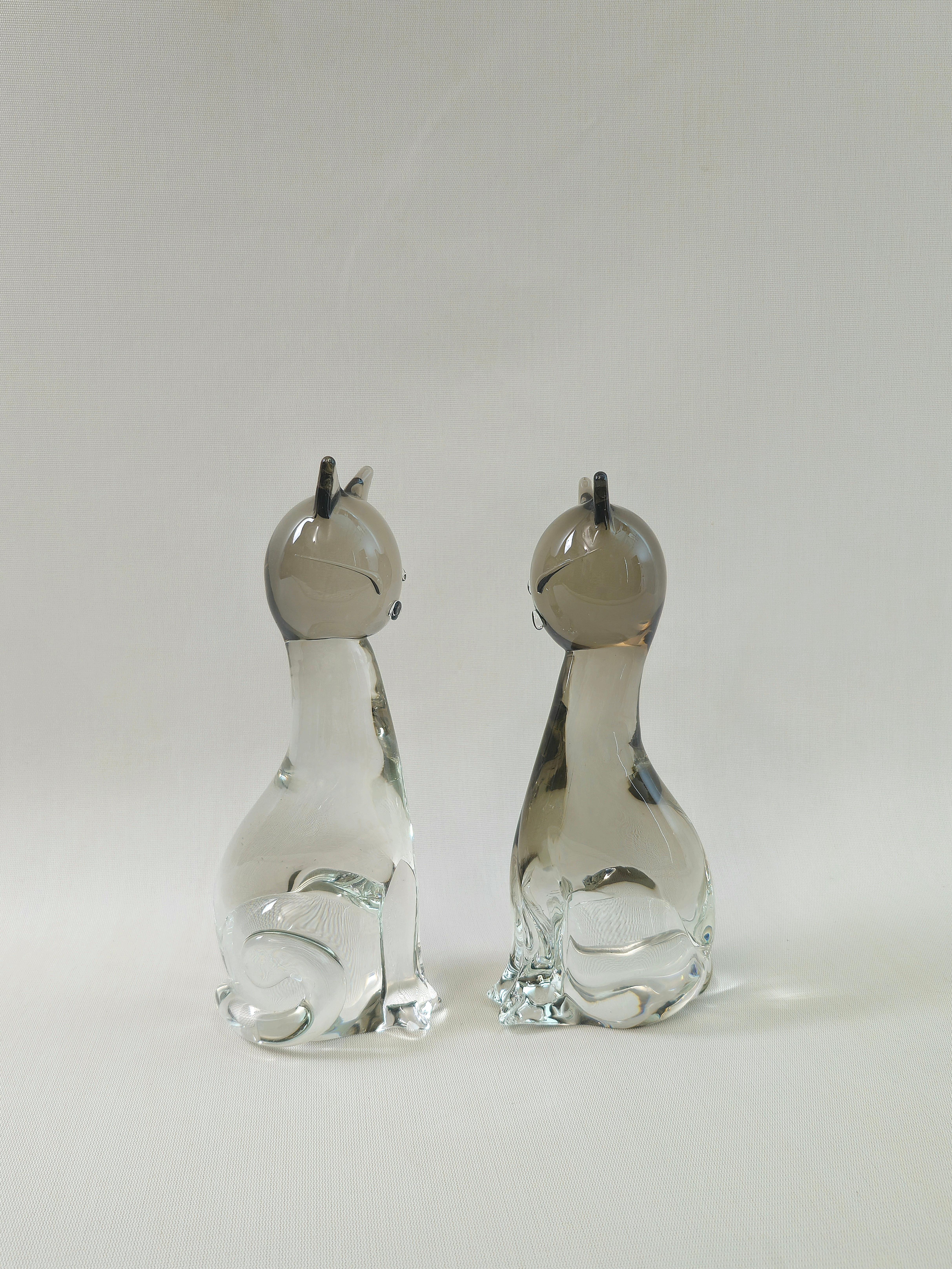 Mid-Century Modern Objets décoratifs Zanetti Sculpures Cats Murano Glass Midcentury 70s Set of 2 en vente