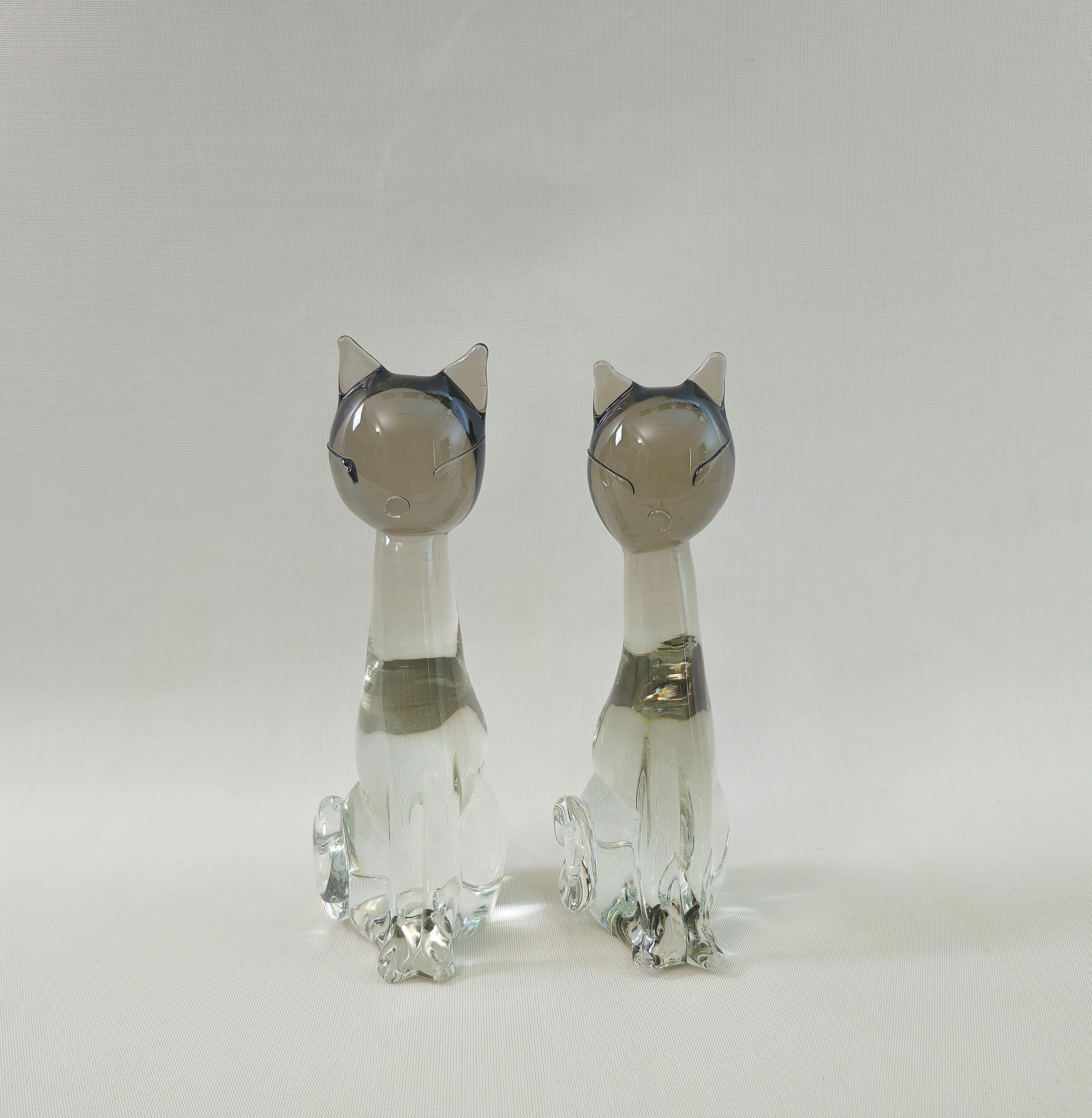 Objets décoratifs Zanetti Sculpures Cats Murano Glass Midcentury 70s Set of 2 en vente 1