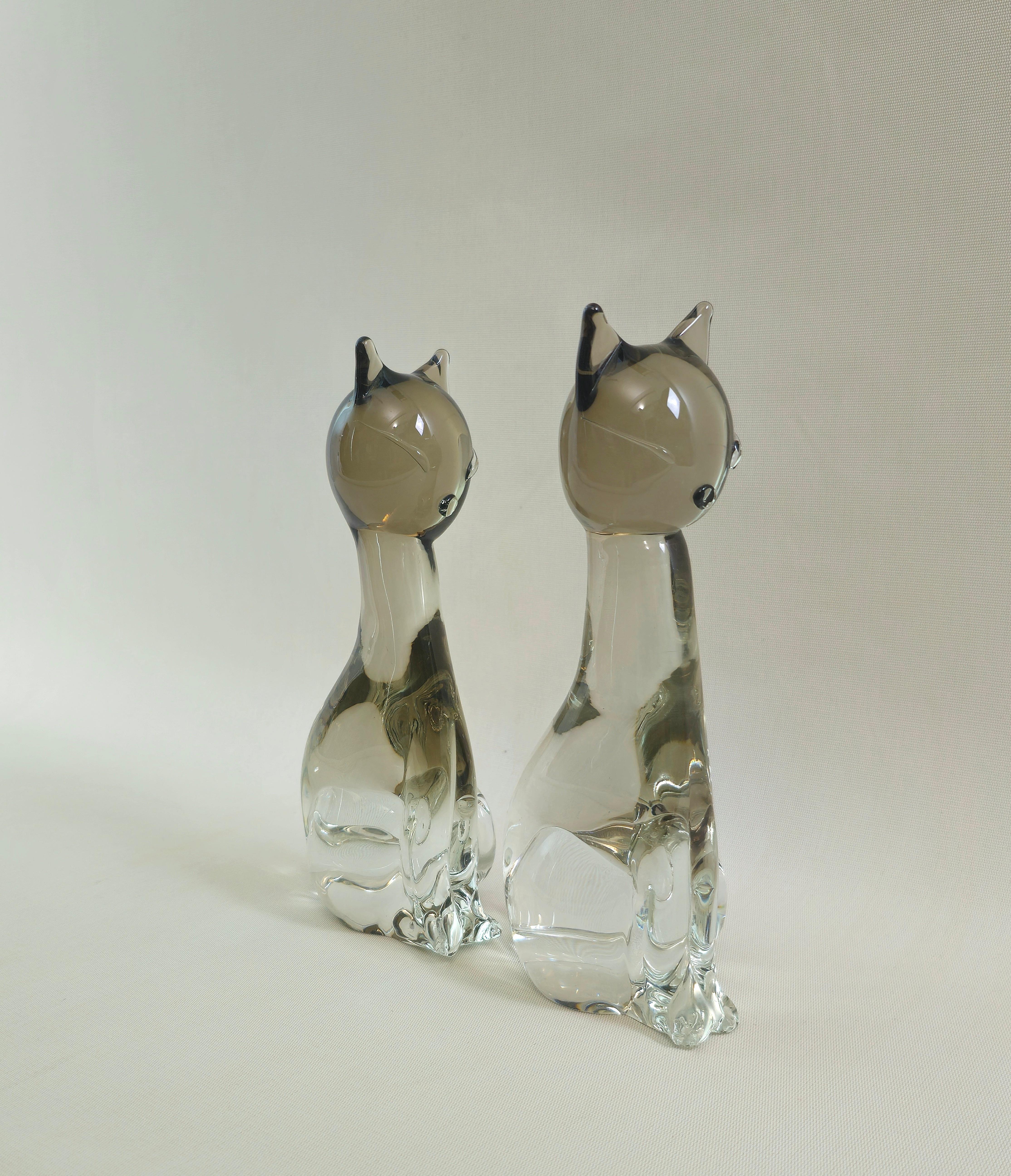 Objets décoratifs Zanetti Sculpures Cats Murano Glass Midcentury 70s Set of 2 en vente 2