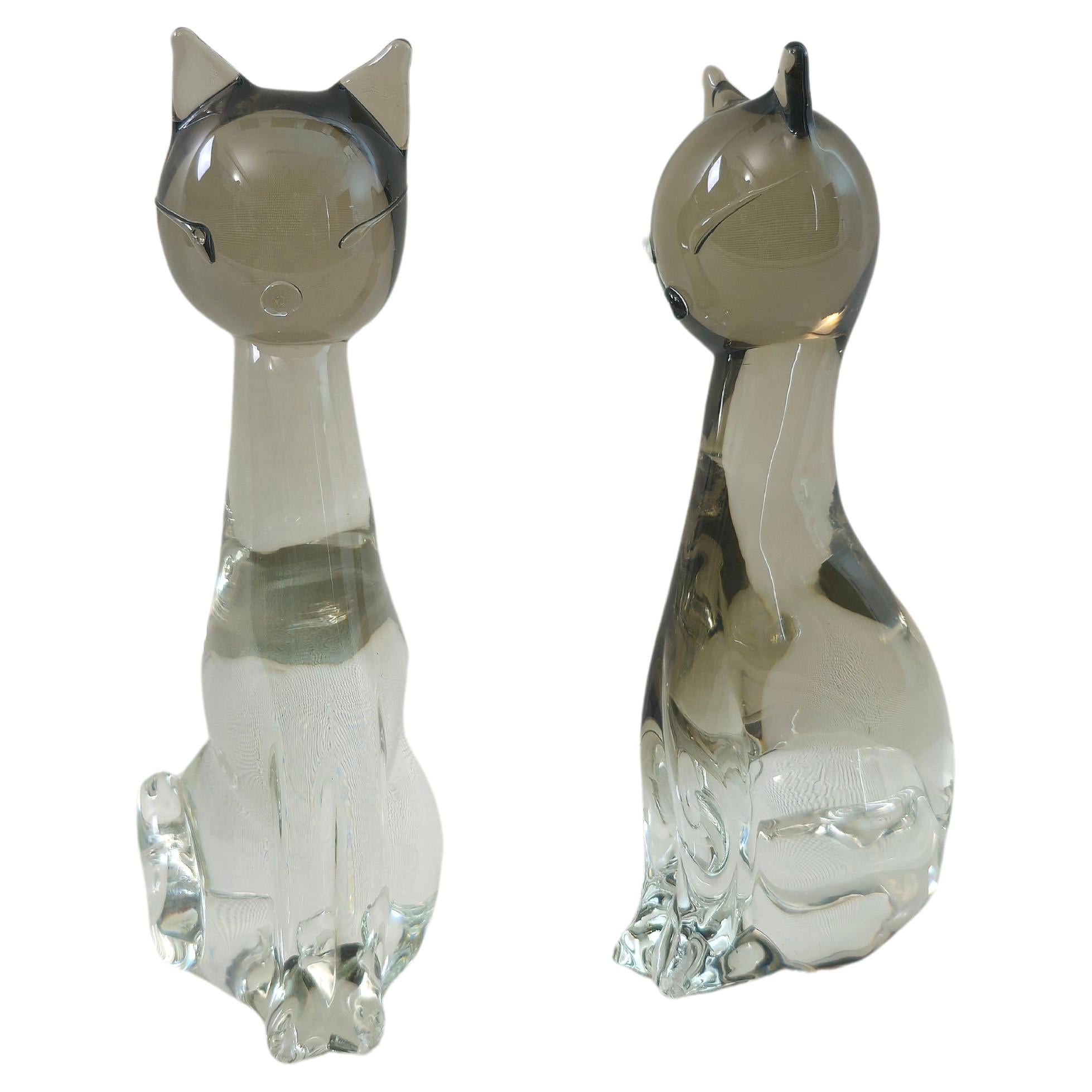 Objets décoratifs Zanetti Sculpures Cats Murano Glass Midcentury 70s Set of 2 en vente