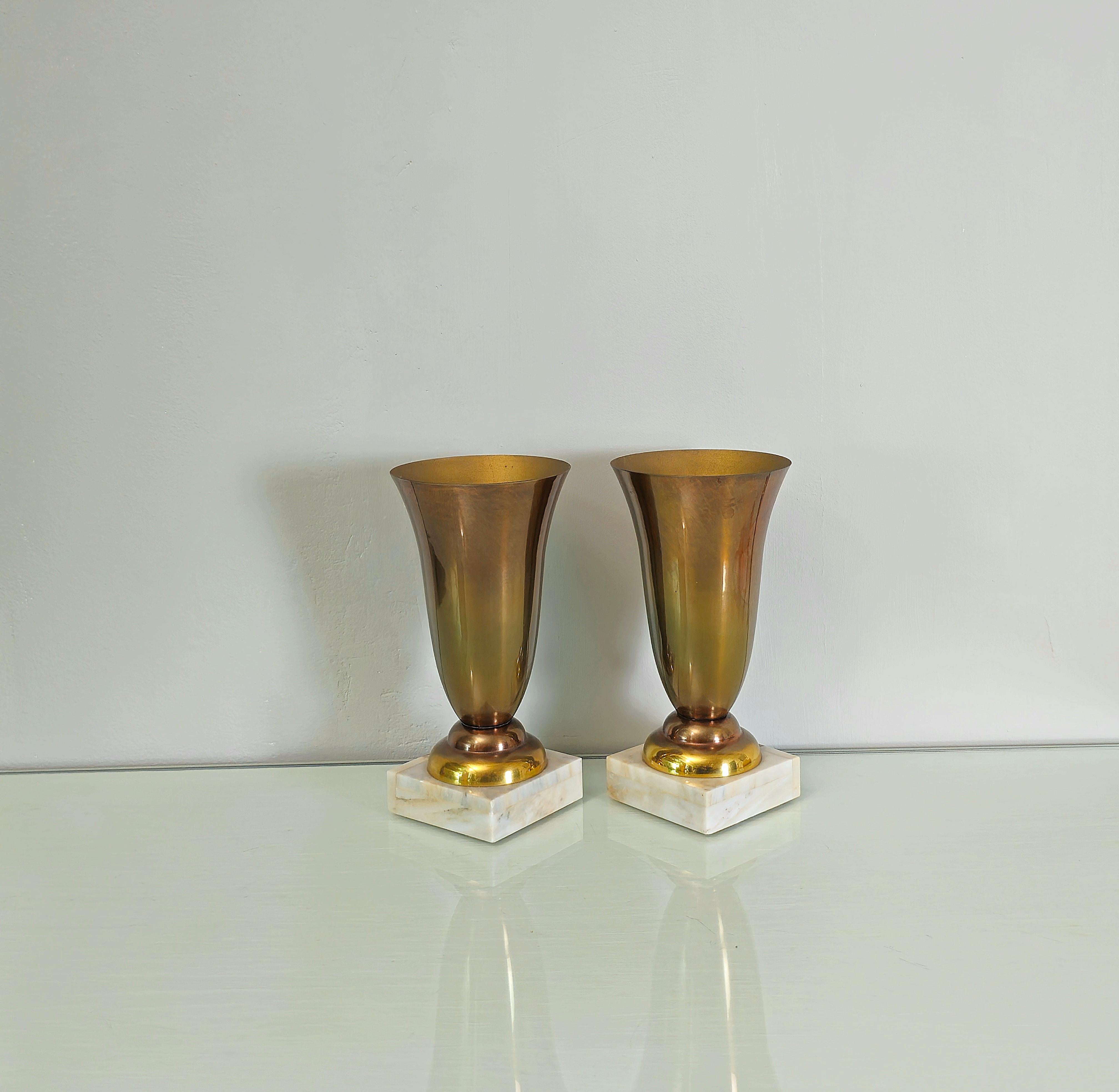 Mid-Century Modern Decorative Objects Vases Aluminum Marble Midcentury Modern Italy 1960s Set of 2 For Sale