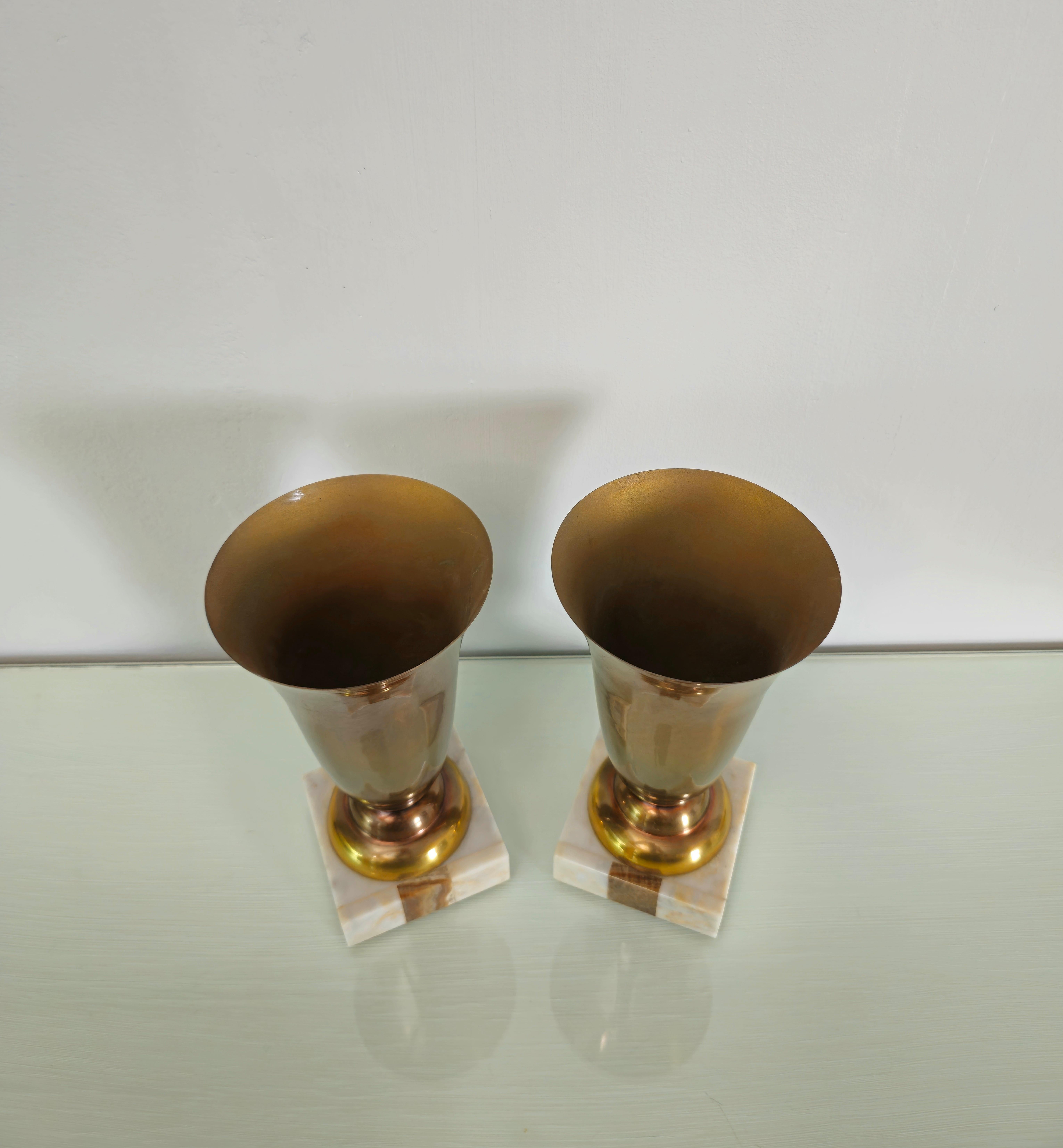 Decorative Objects Vases Aluminum Marble Midcentury Modern Italy 1960s Set of 2 For Sale 2