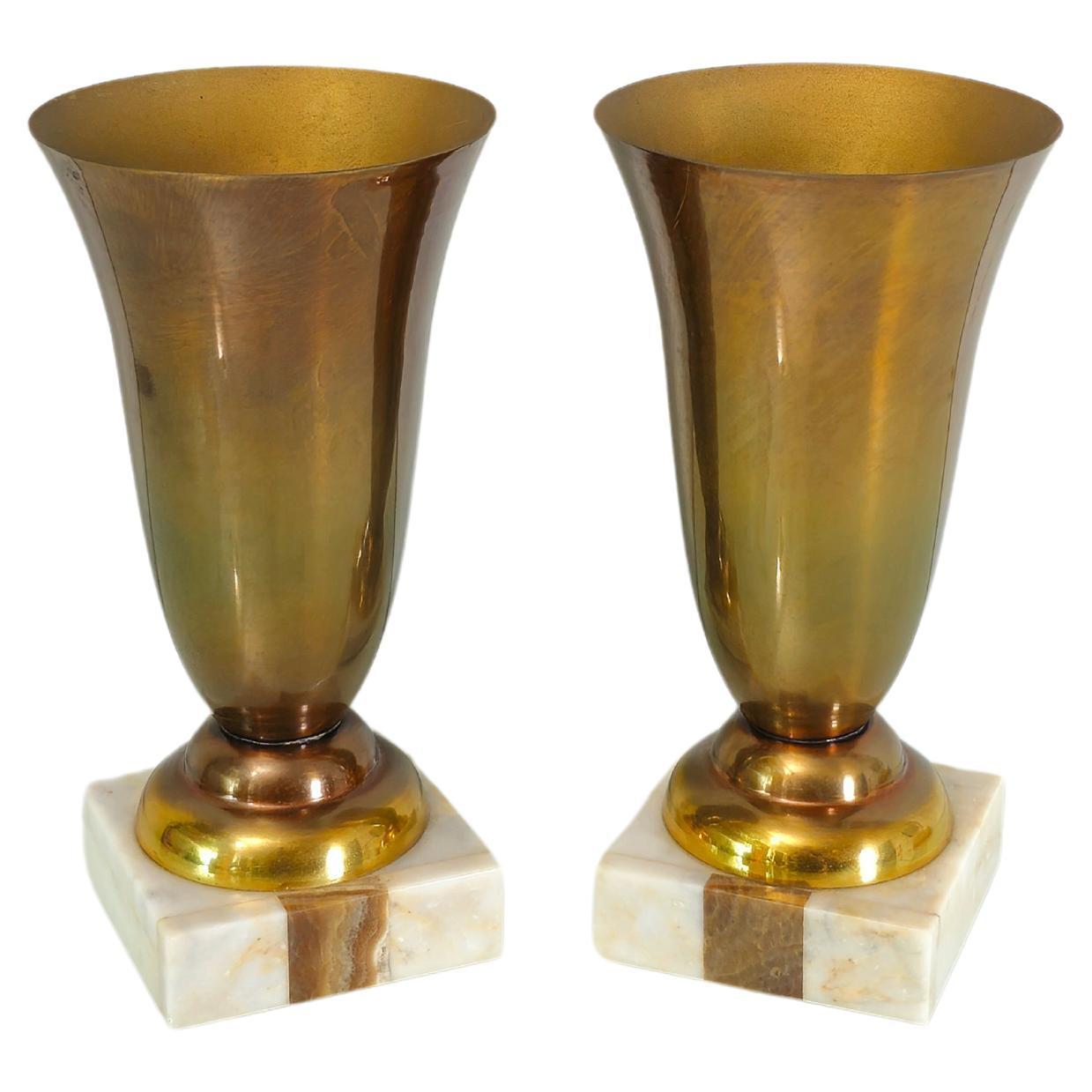 Decorative Objects Vases Aluminum Marble Midcentury Modern Italy 1960s Set of 2 For Sale