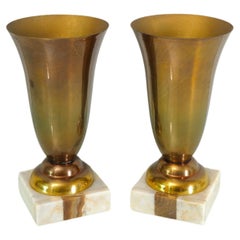 Retro Decorative Objects Vases Aluminum Marble Midcentury Modern Italy 1960s Set of 2