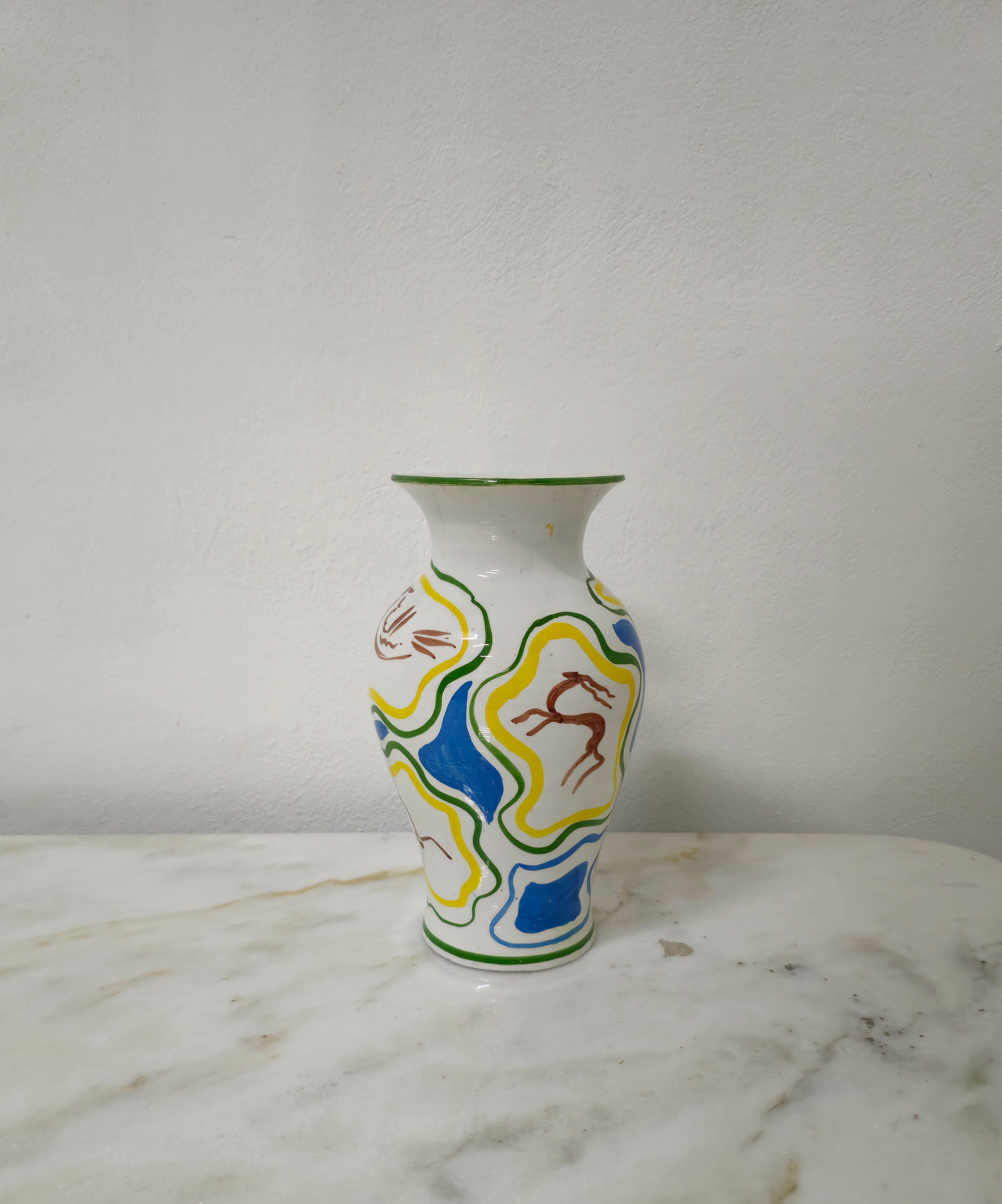 Enameled Decorative Objects Vases Ceramic Enamelled Midcentury Italy 1960s Set of 2 For Sale