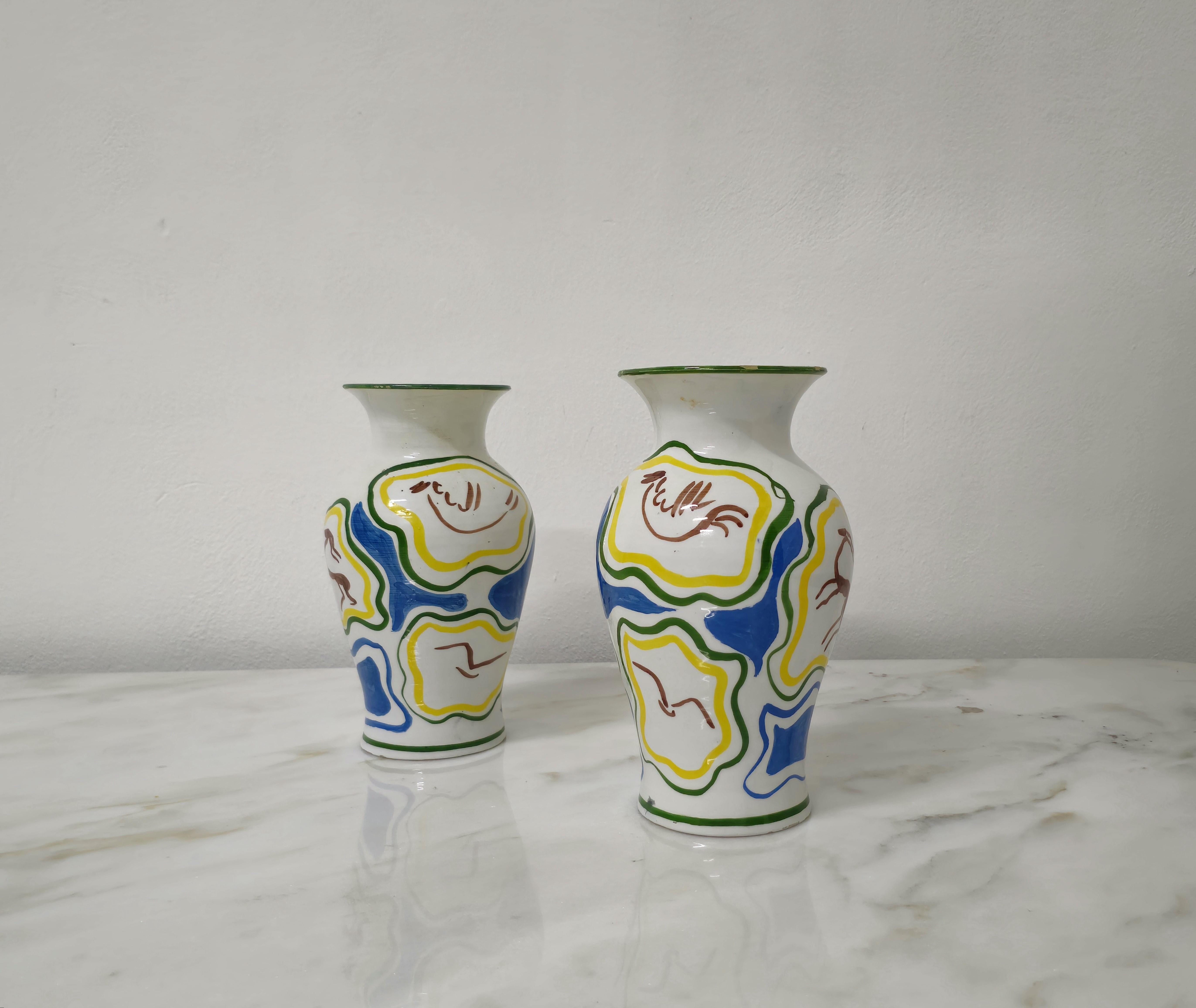 20th Century Decorative Objects Vases Ceramic Enamelled Midcentury Italy 1960s Set of 2 For Sale
