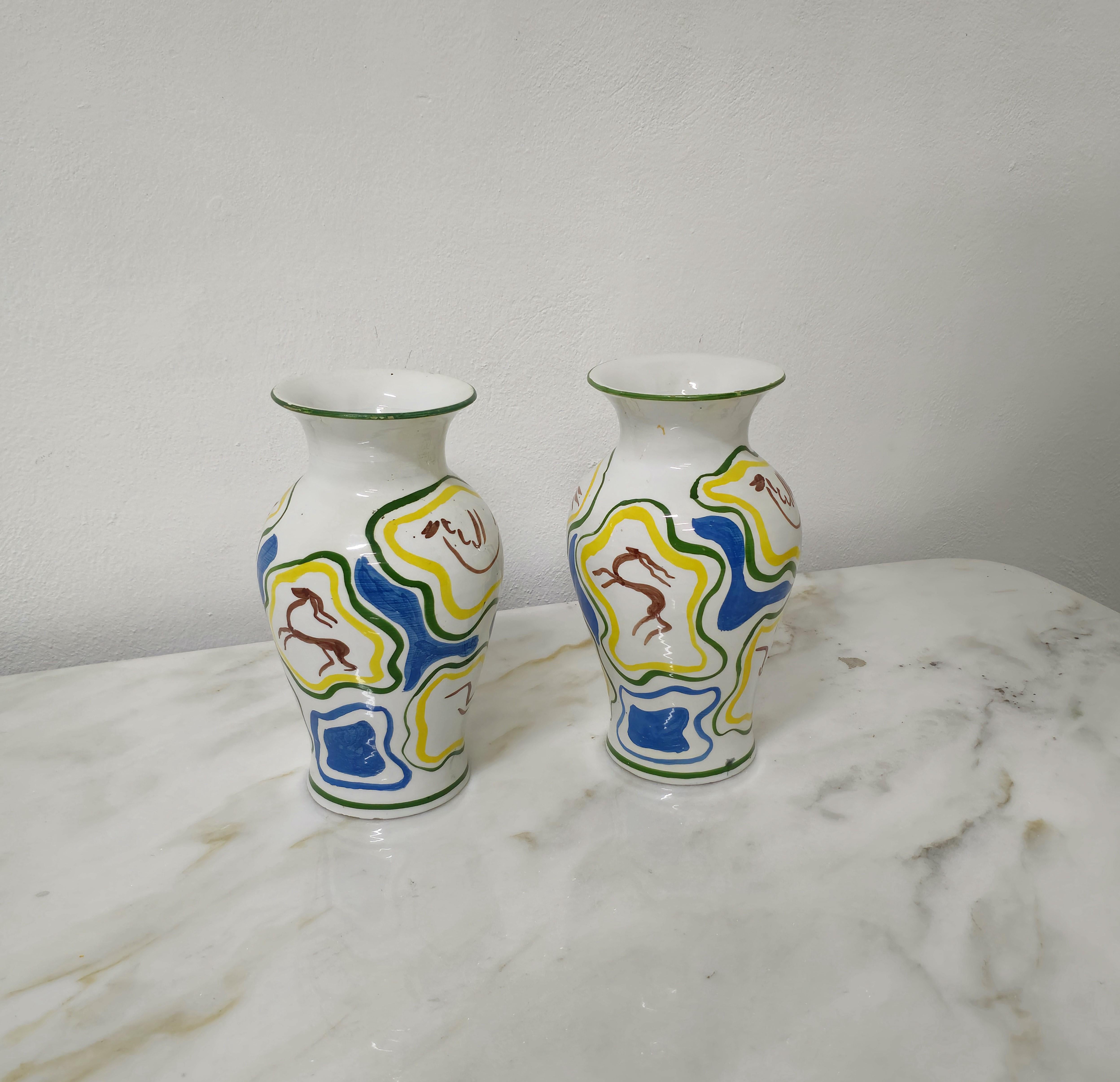 Decorative Objects Vases Ceramic Enamelled Midcentury Italy 1960s Set of 2 For Sale 1