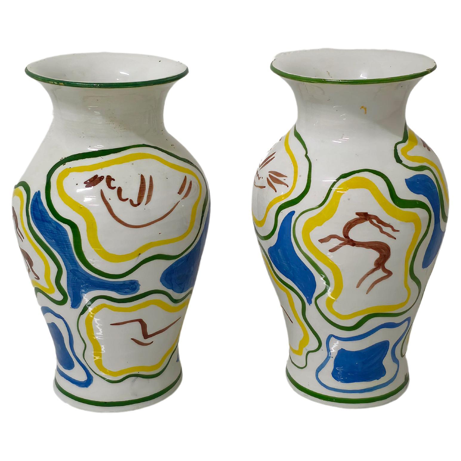 Decorative Objects Vases Ceramic Enamelled Midcentury Italy 1960s Set of 2 For Sale