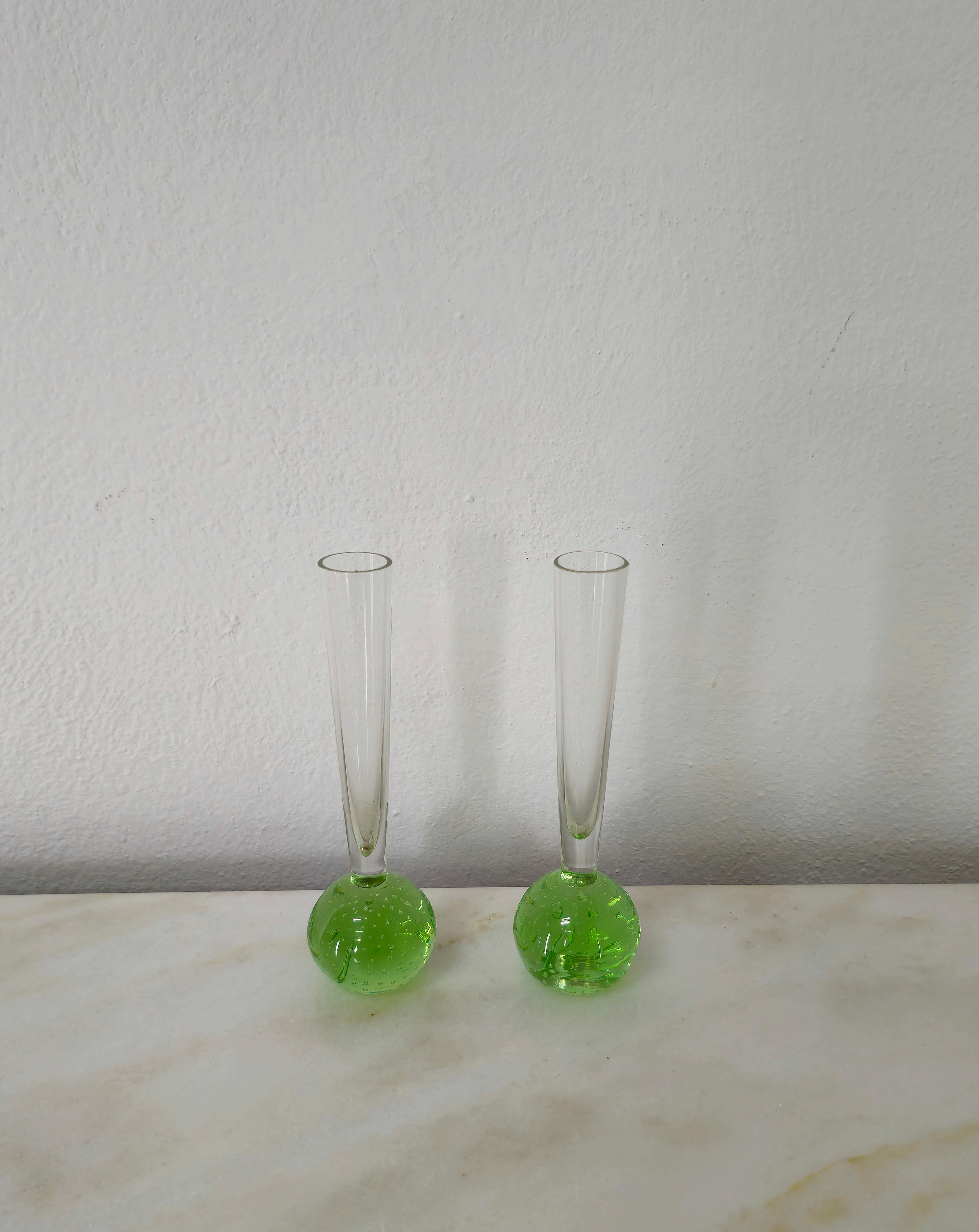 Decorative Objects Vases Murano Glass Midcentury Italian Design 1970s Set of 2 In Good Condition For Sale In Palermo, IT