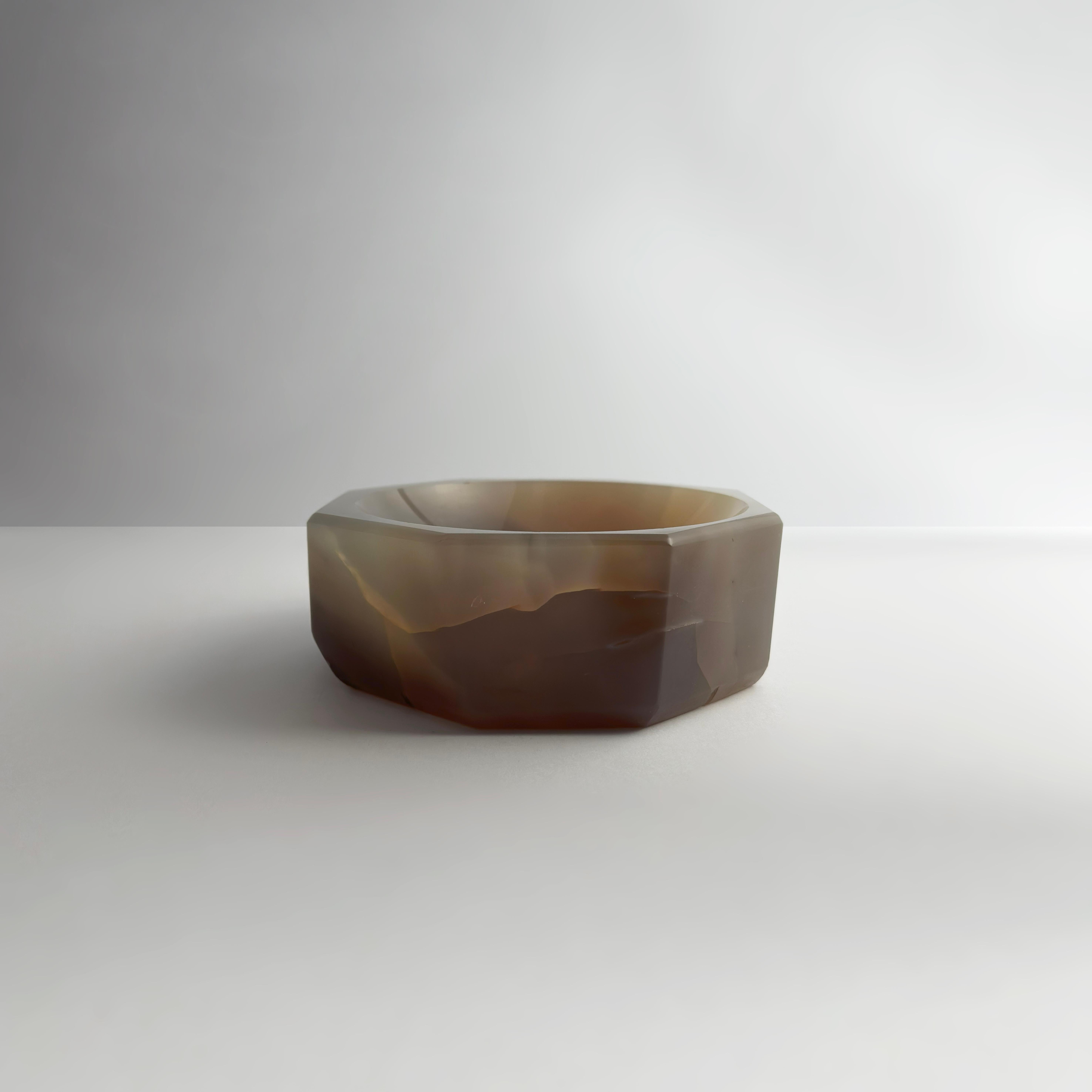 Cuenco decorativo octogonal de ágata de Botsuana en gris y marrón, años 60 en venta 1