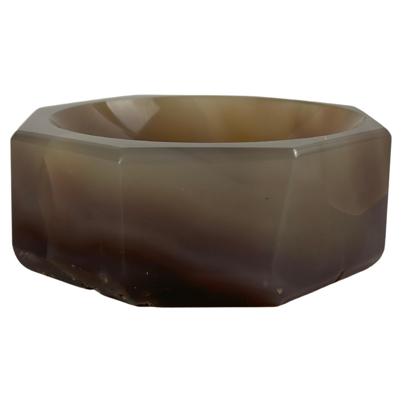 Cuenco decorativo octogonal de ágata de Botsuana en gris y marrón, años 60 en venta