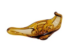 Decorative offering bowl, amber art glass Murano 1940s, Murano Venice, Italy