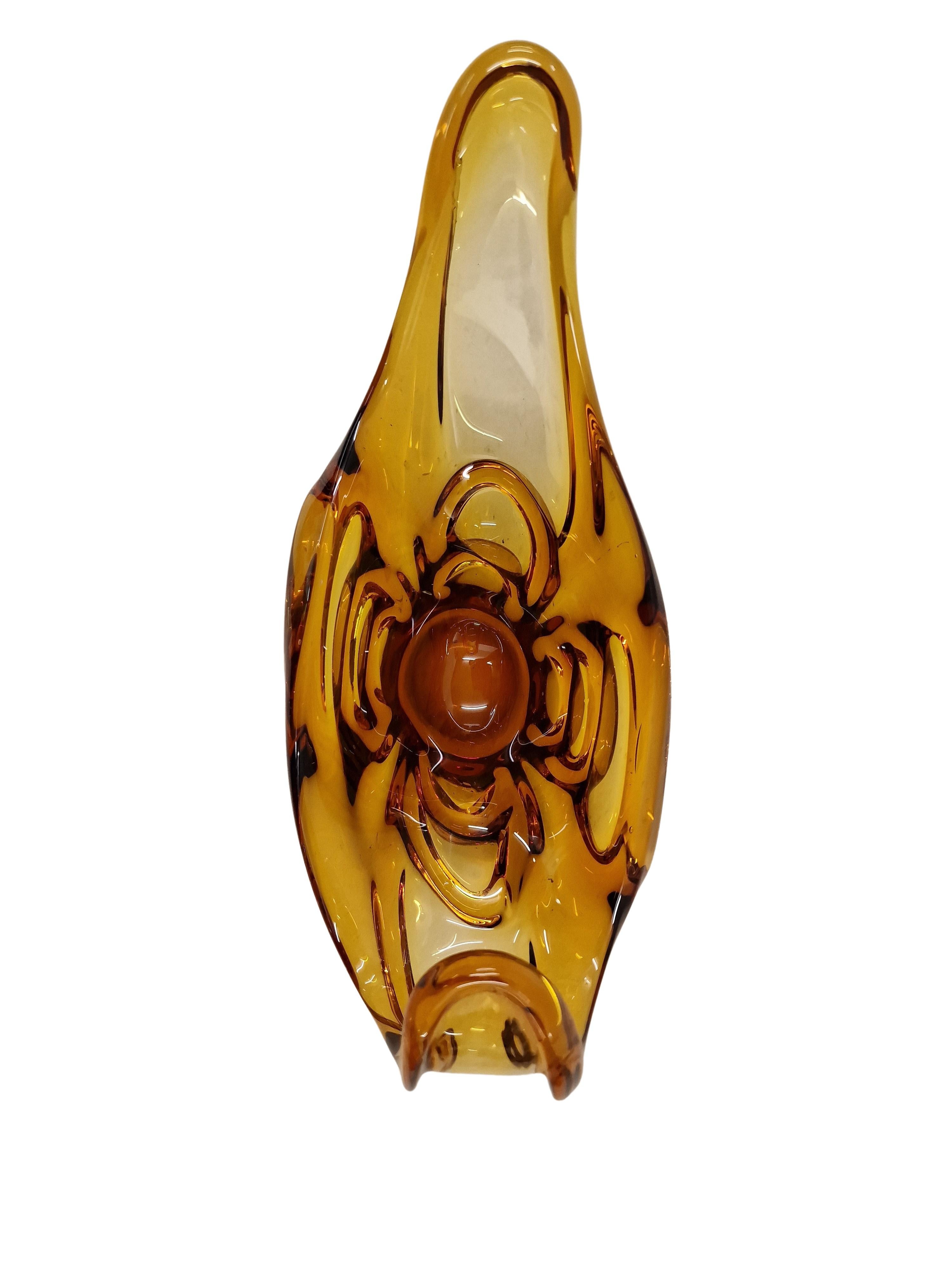 Mid-Century moderno Ciotola da offerta decorativa, vetro artistico ambrato di Murano anni '40, Murano Venezia, Italia in vendita