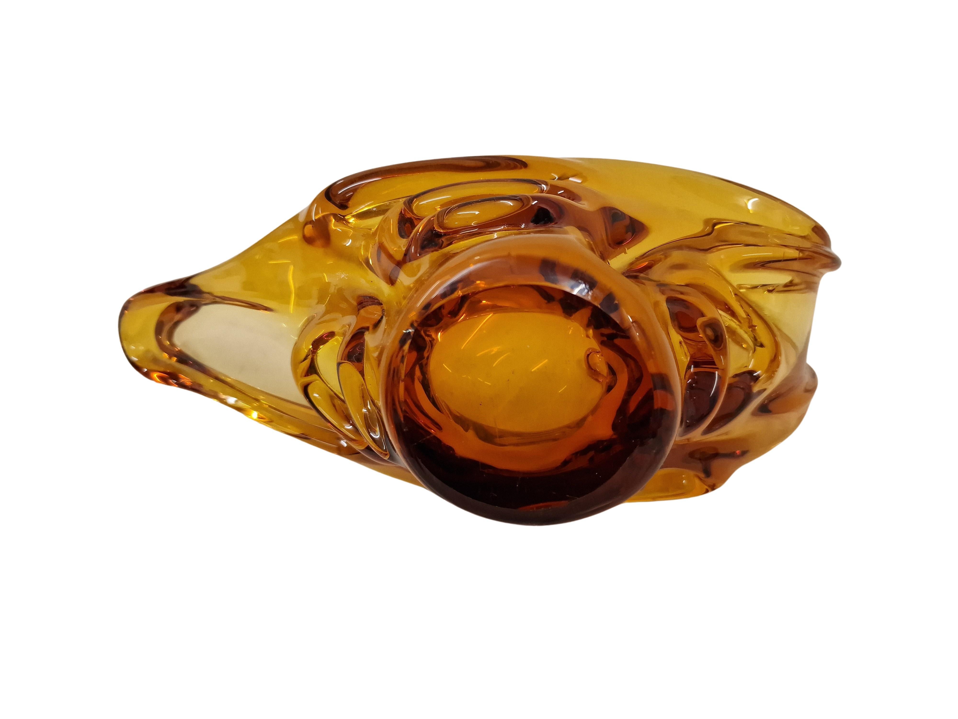 Hand-Crafted Decorative offering bowl, amber art glass Murano 1940s, Murano Venice, Italy For Sale