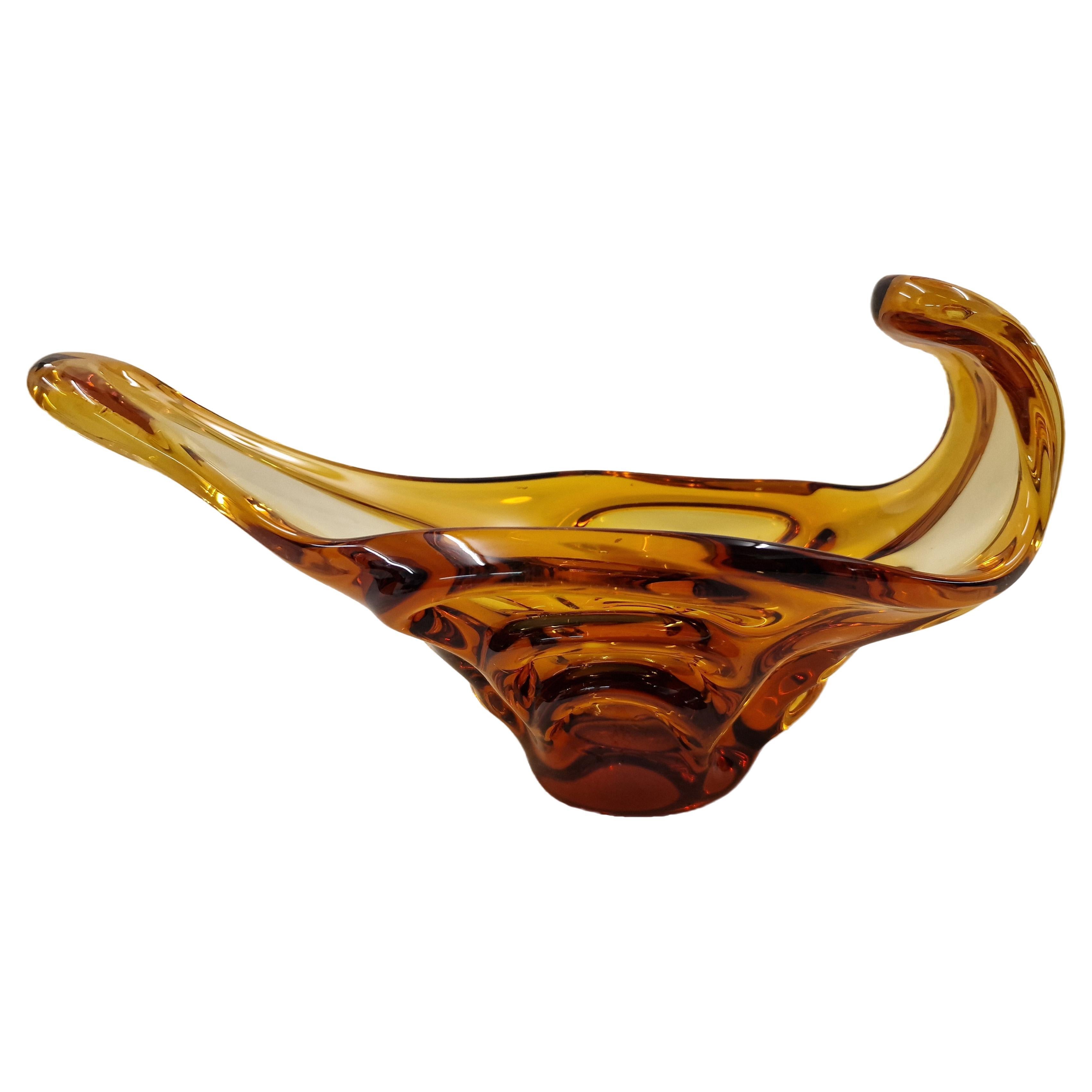 Decorative offering bowl, amber art glass Murano 1940s, Murano Venice, Italy For Sale