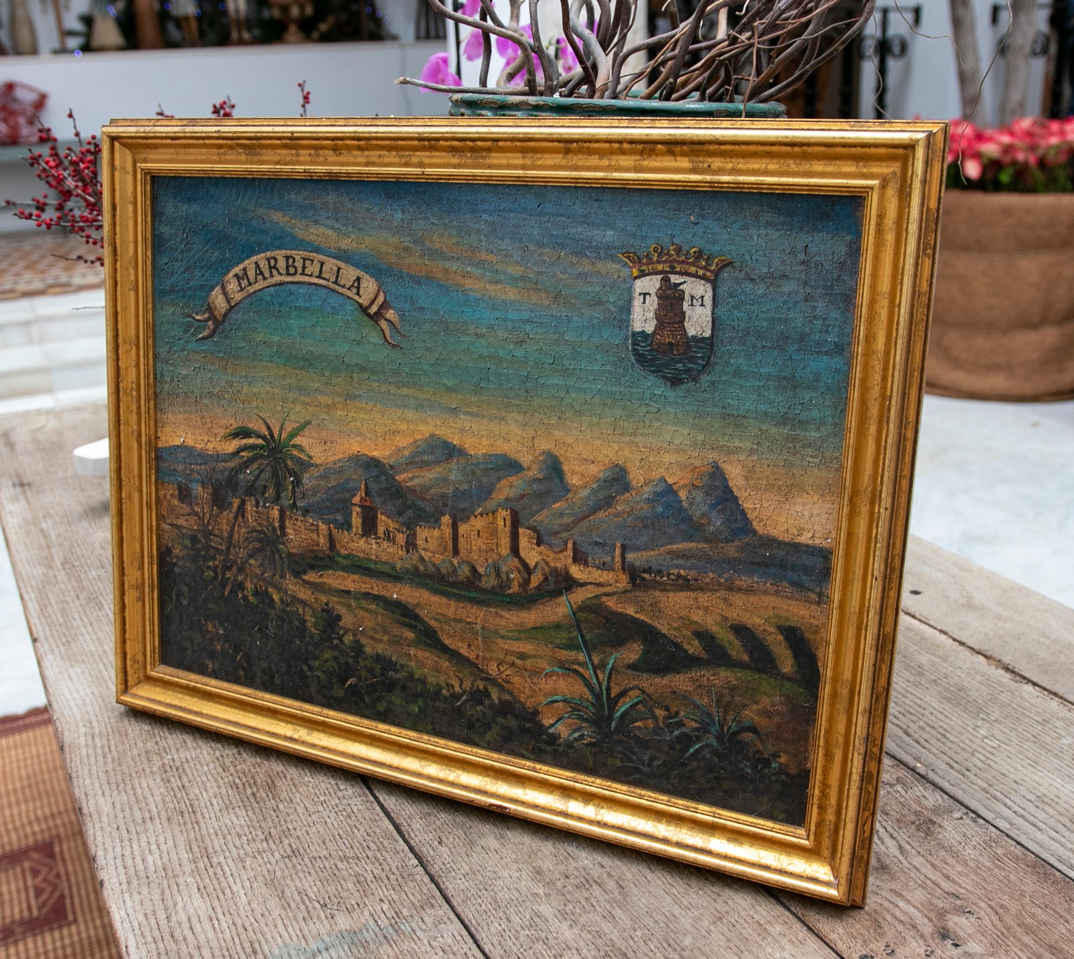 Decorative Oil on Canvas Painting of the City of Marbella 
Measurements with frame: 56x73x3cm