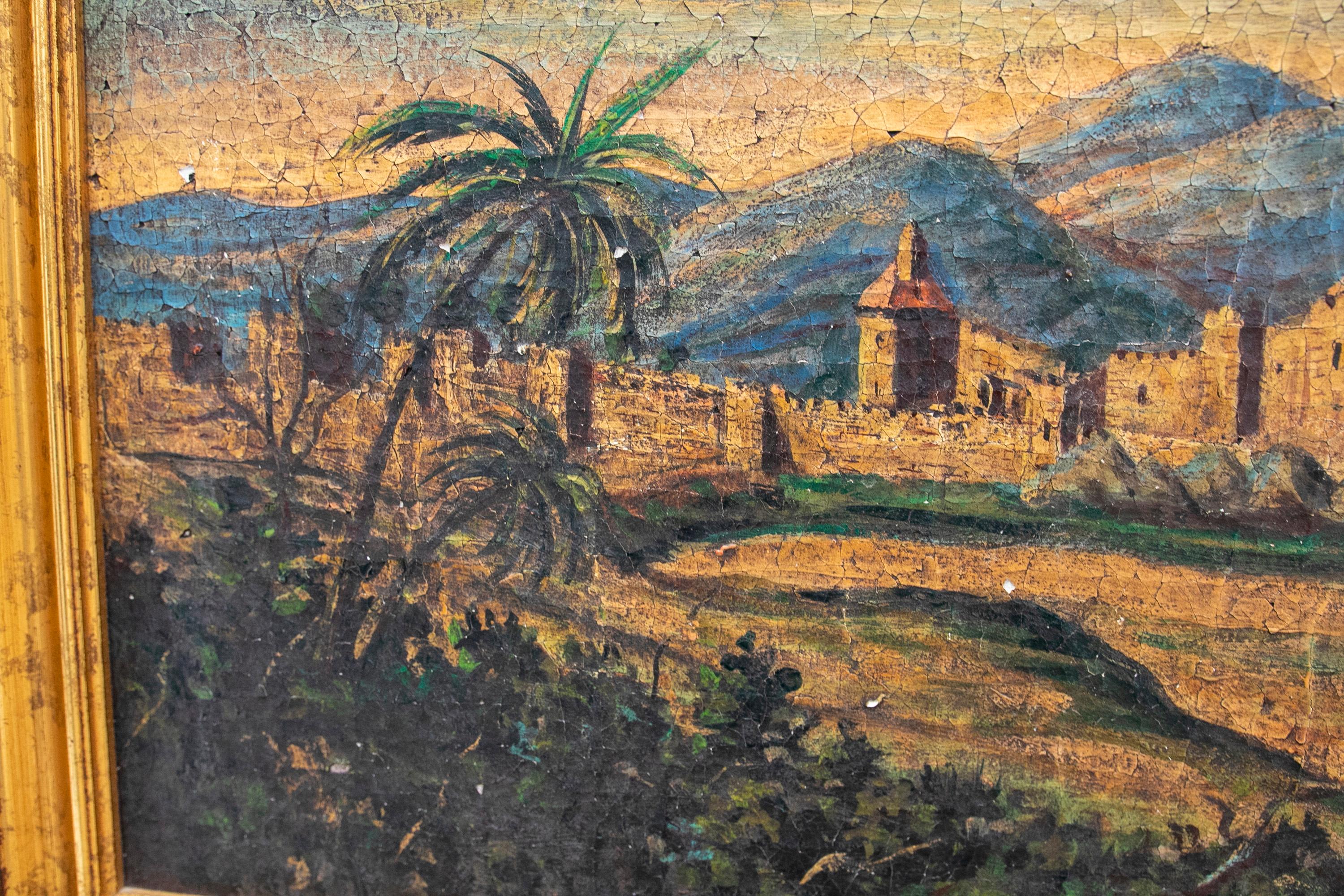 Decorative Oil on Canvas Painting of the City of Marbella  For Sale 1