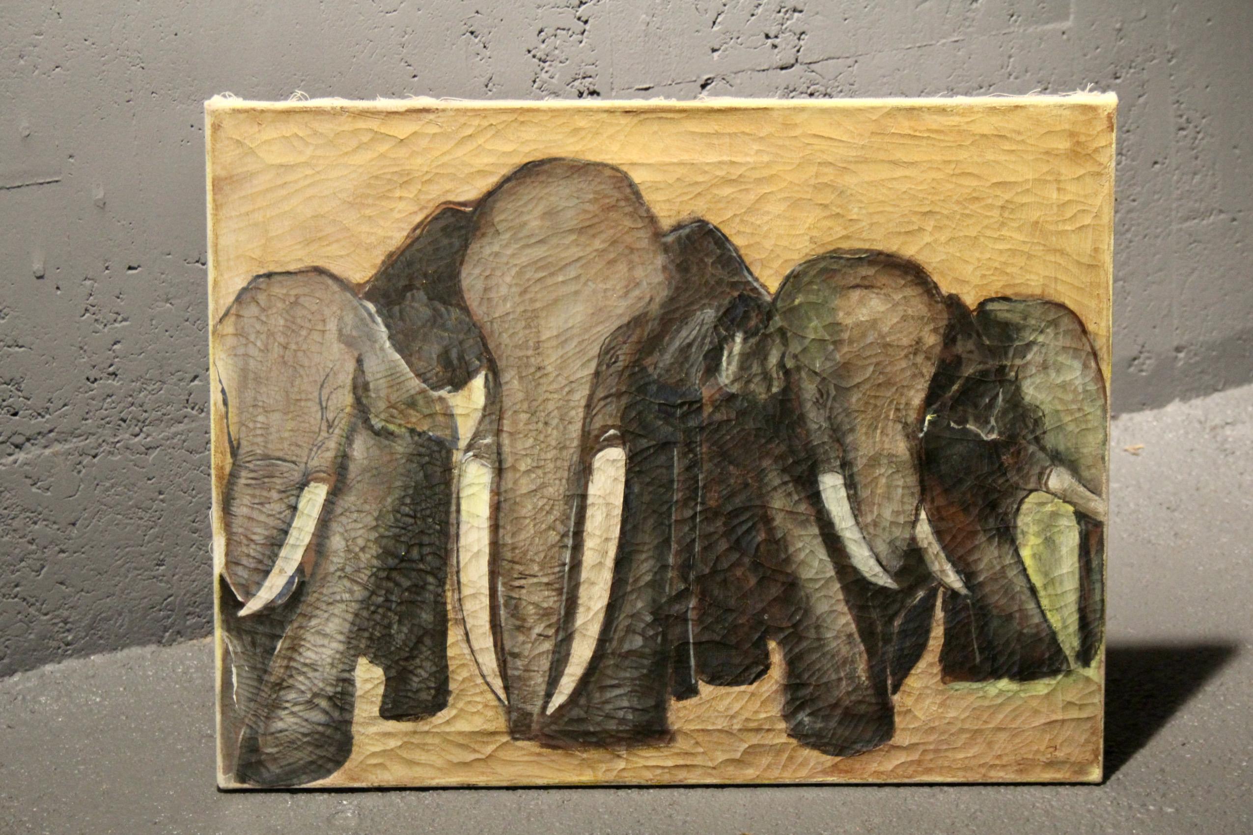 Decorative oil on canvas representing elephants 