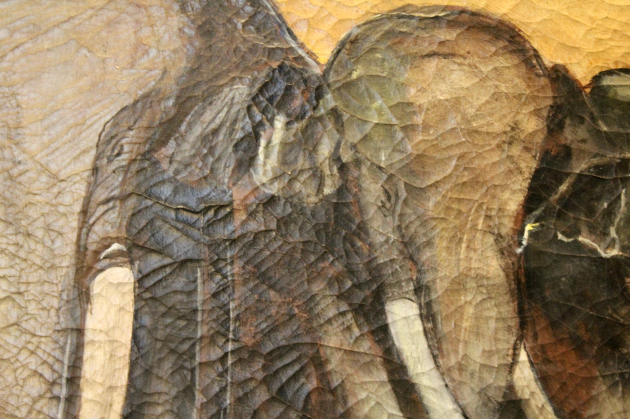 Decorative oil on canvas representing elephants In Good Condition For Sale In grand Lancy, CH