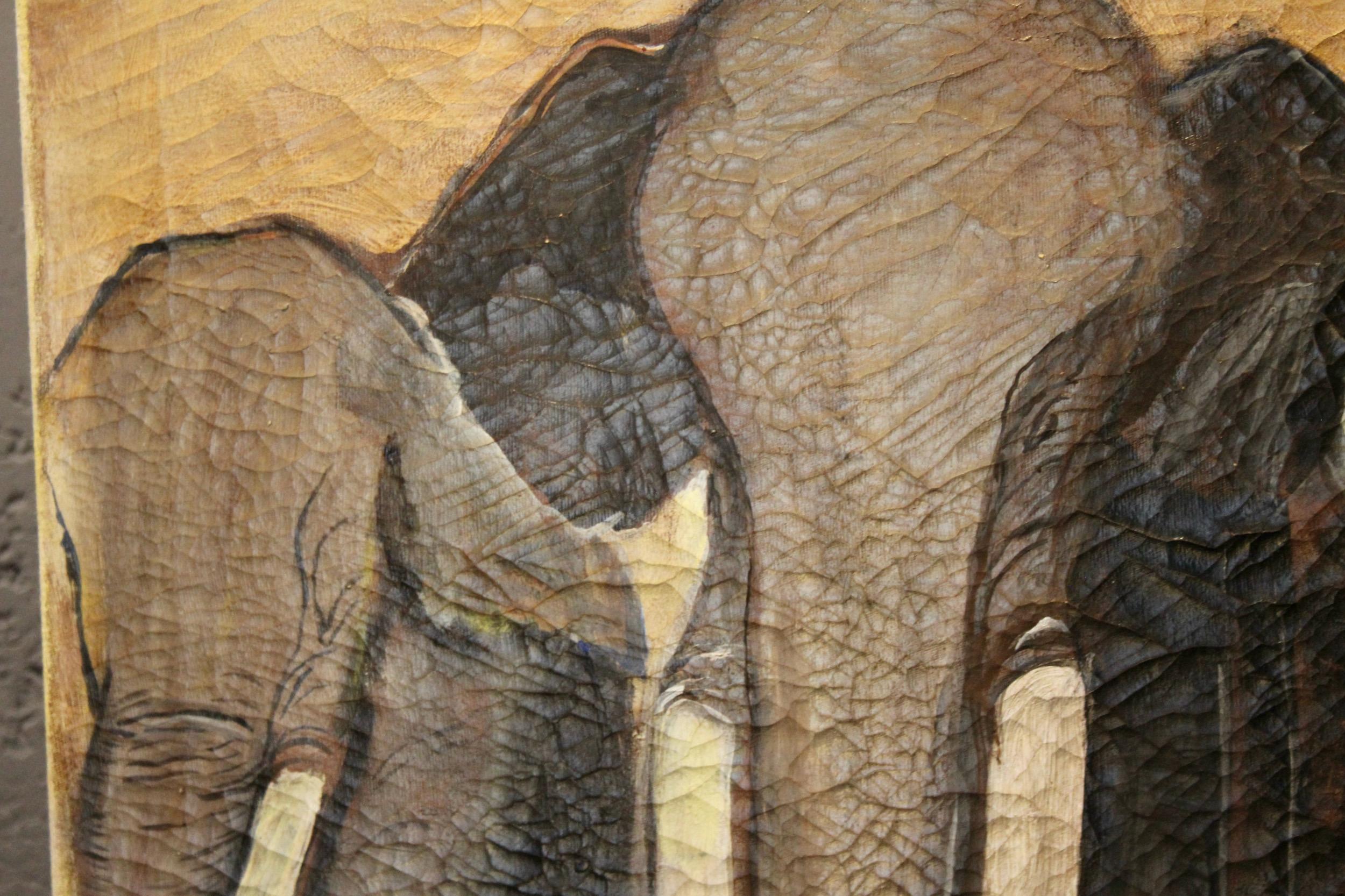 Late 20th Century Decorative oil on canvas representing elephants For Sale