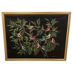 Decorative Oil Painting of Colorful Birds on Black Ground