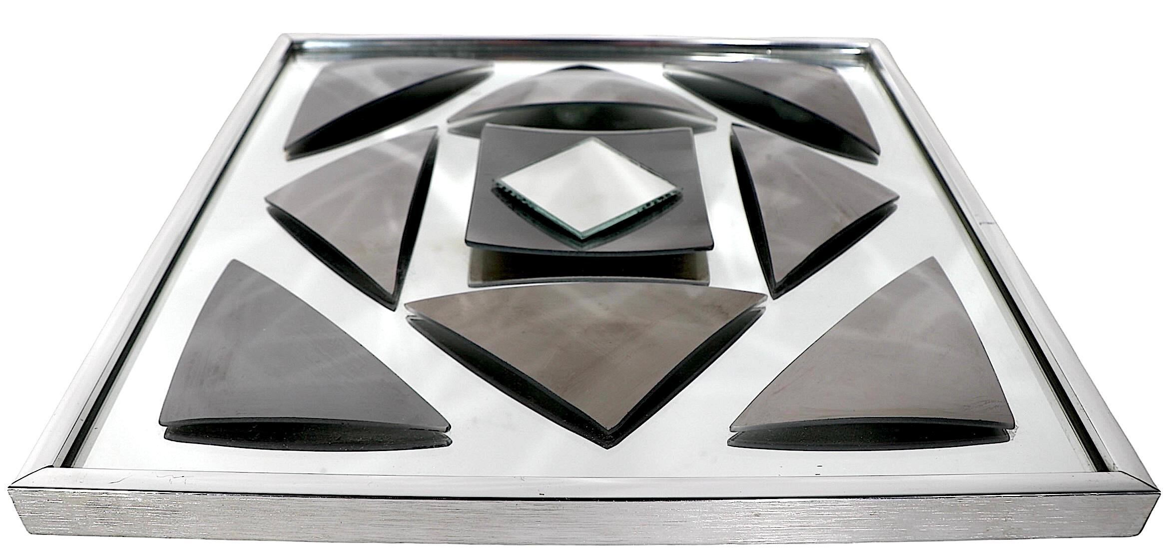 Post-Modern Decorative Op Art Post Modern Wall Mirror by Hal Bienenfeld c 1970's For Sale