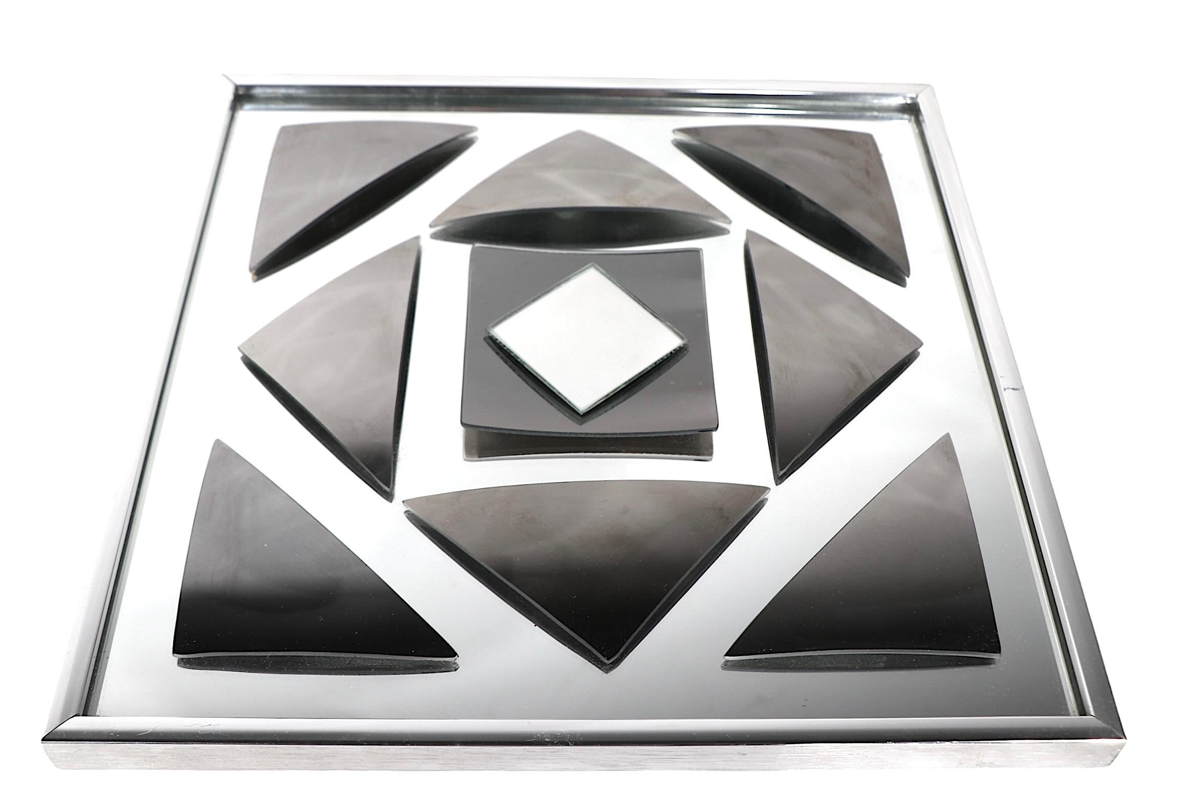 Decorative Op Art Post Modern Wall Mirror by Hal Bienenfeld c 1970's In Good Condition For Sale In New York, NY
