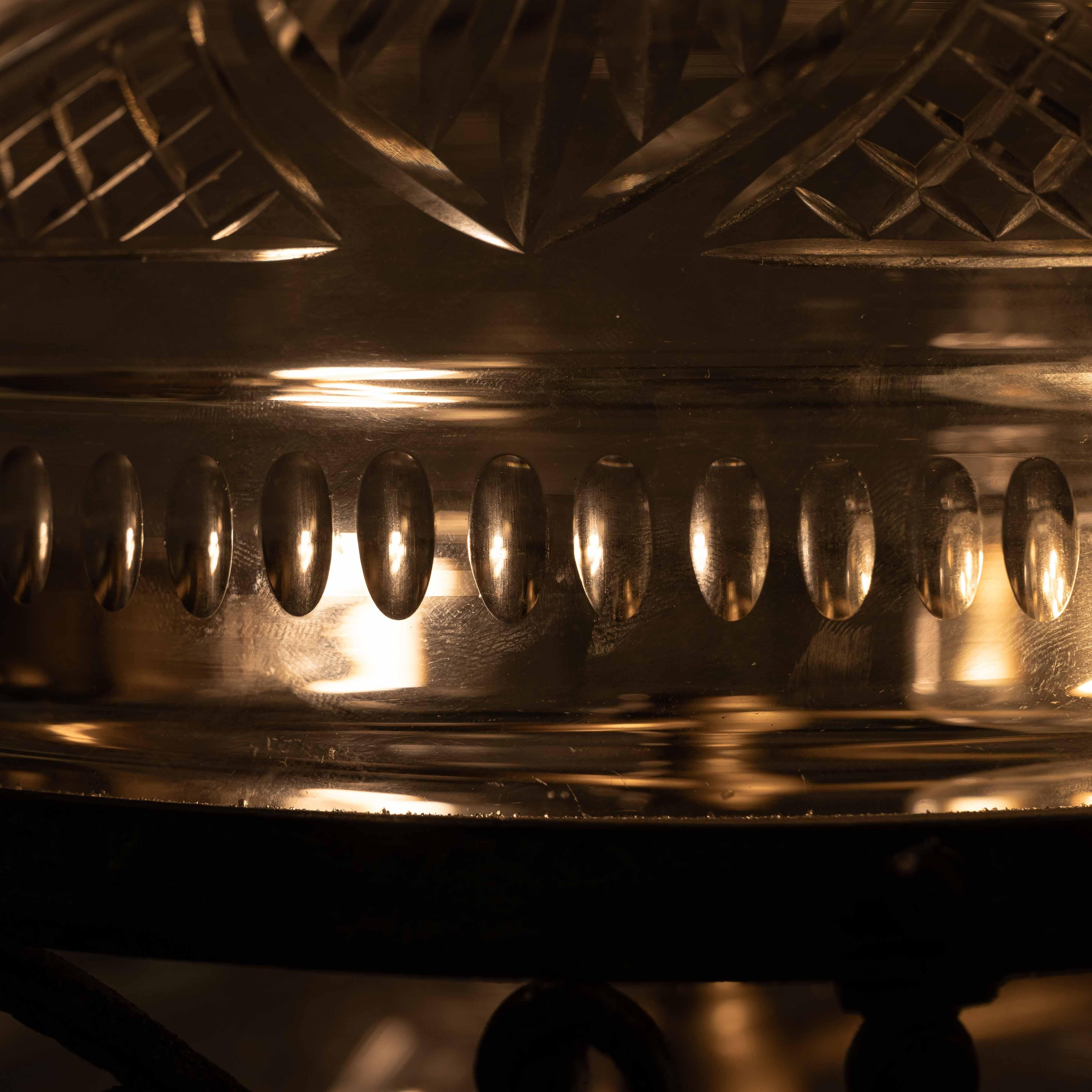 Decorative Open Panel Cast Bronze Flush Ceiling Fitting Exceptional Crystal Bowl For Sale 4