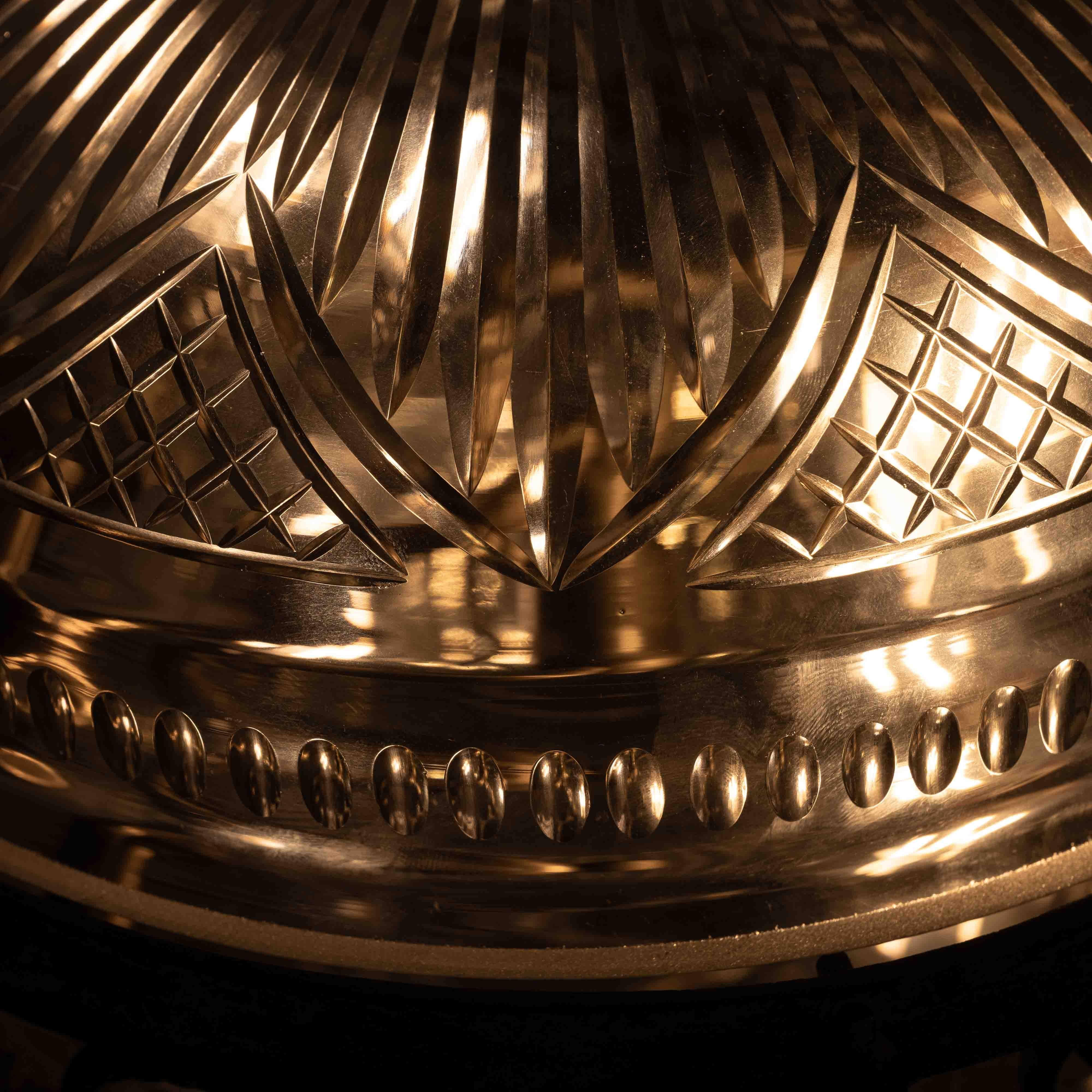 Decorative Open Panel Cast Bronze Flush Ceiling Fitting Exceptional Crystal Bowl For Sale 5