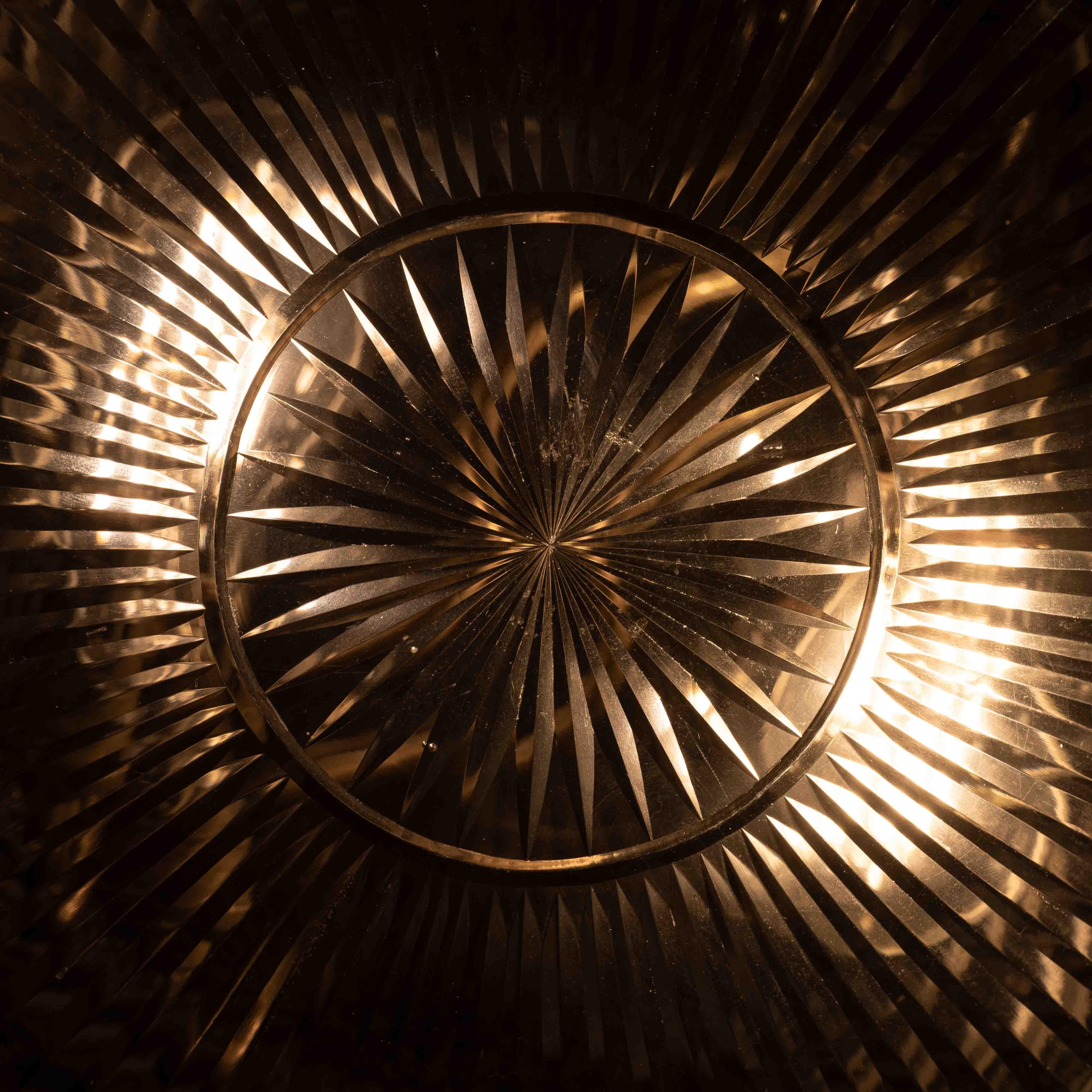 Decorative Open Panel Cast Bronze Flush Ceiling Fitting Exceptional Crystal Bowl For Sale 6