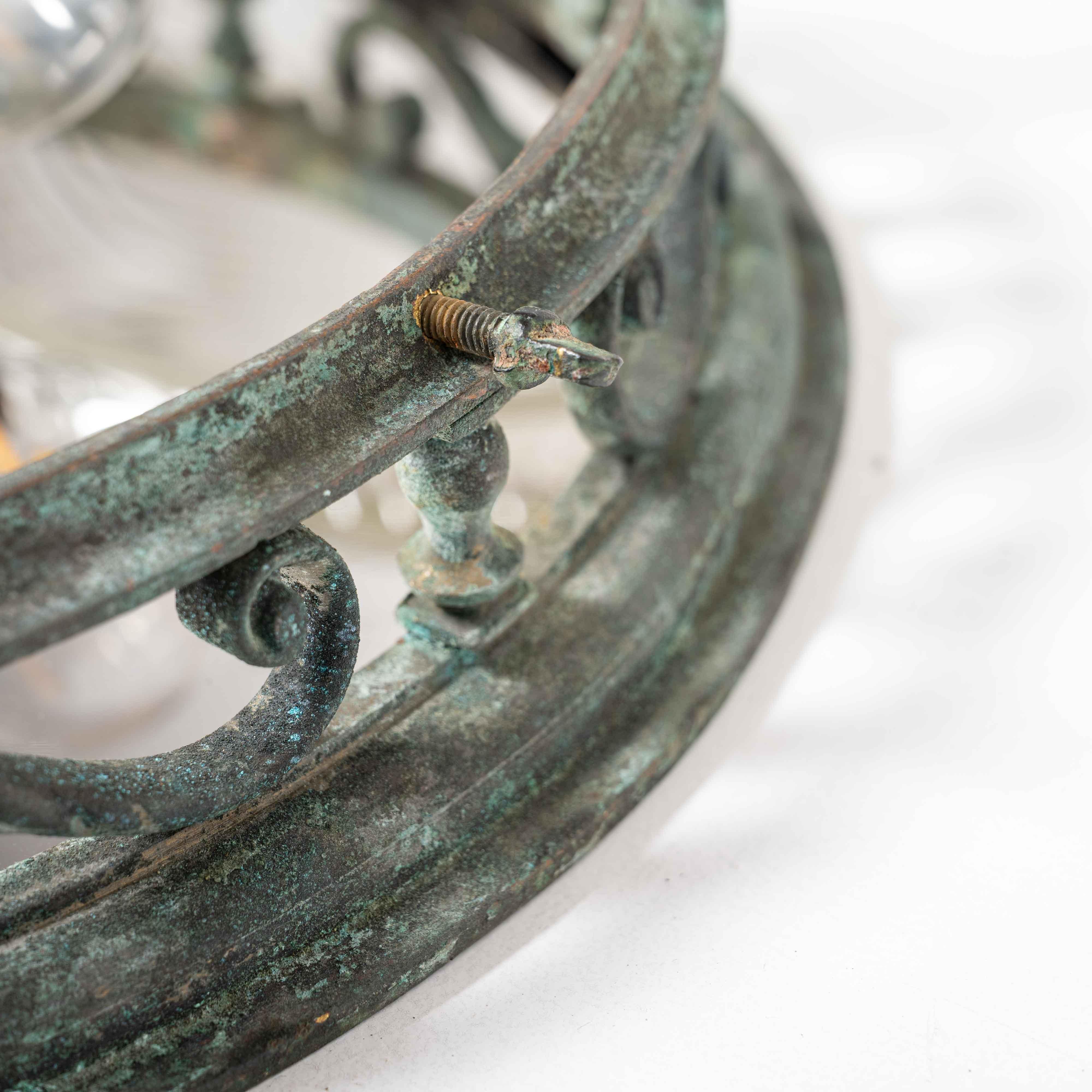 20th Century Decorative Open Panel Cast Bronze Flush Ceiling Fitting Exceptional Crystal Bowl For Sale