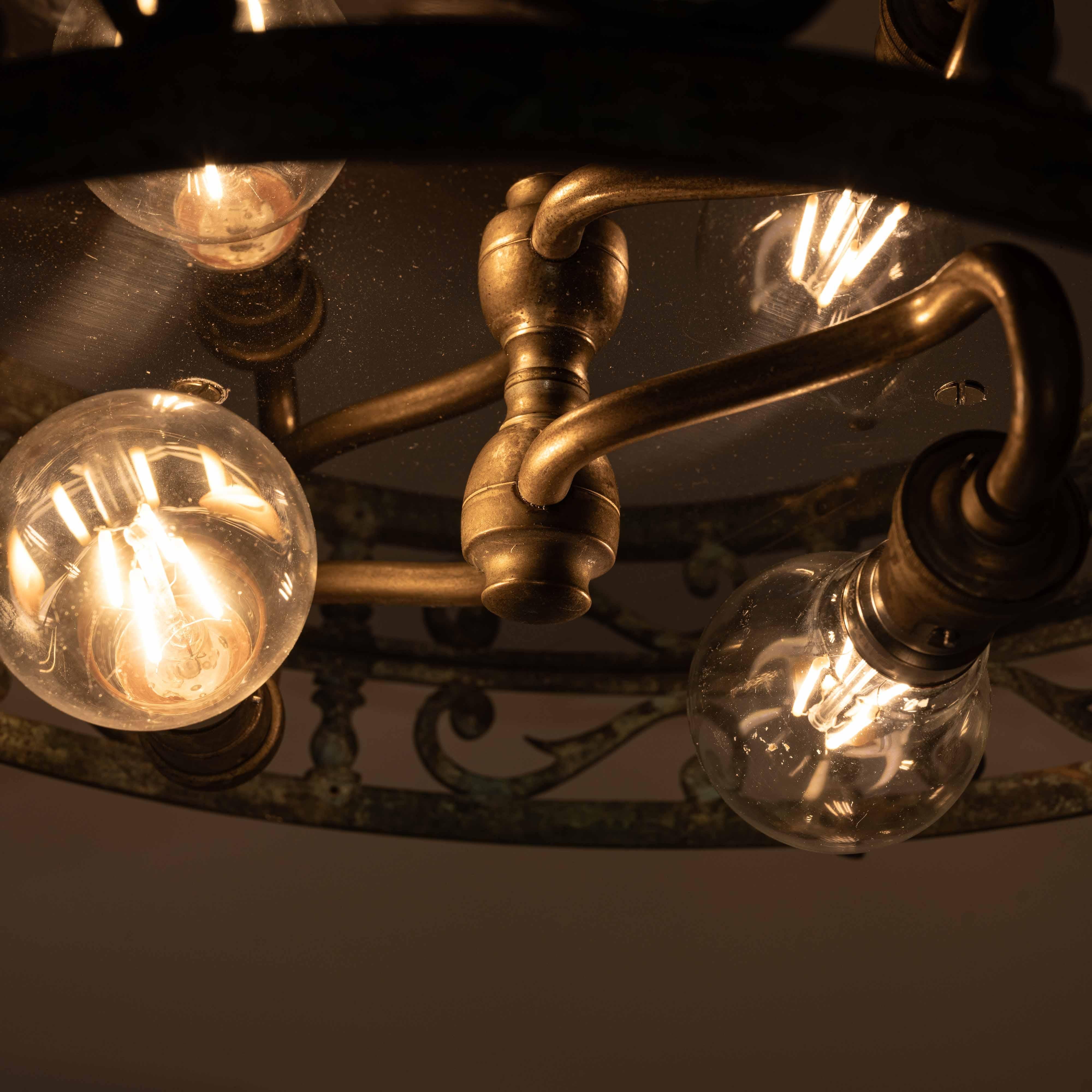 Decorative Open Panel Cast Bronze Flush Ceiling Fitting Exceptional Crystal Bowl For Sale 2