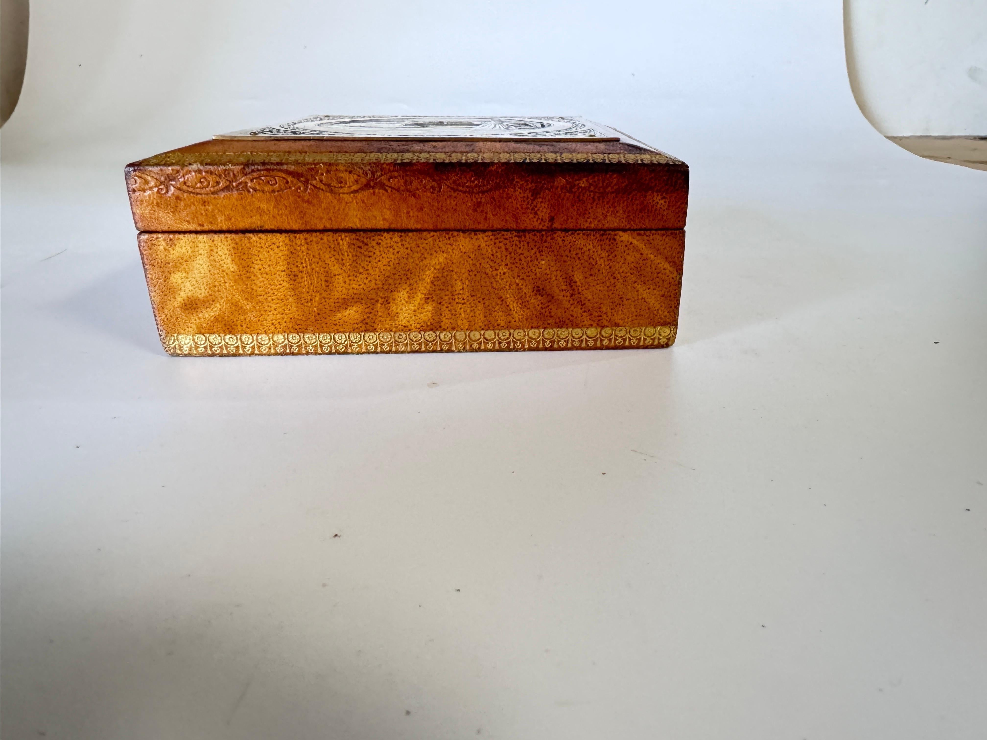 Decorative or Jewelry Leather, Metal Wood Box France 19th Century Brown Color  For Sale 1