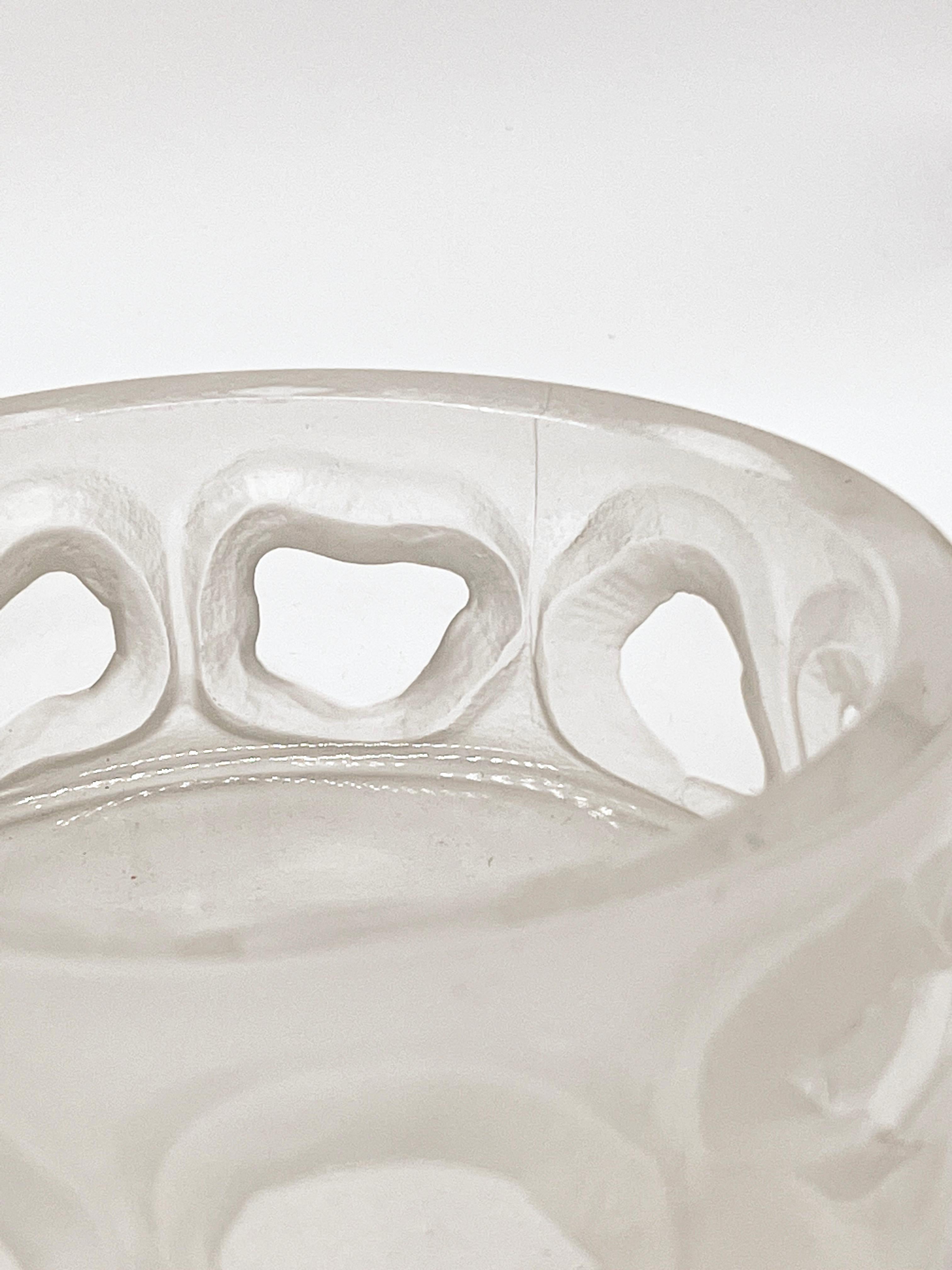 German Decorative Organic Glass Vases, set of two engraved sculptural pieces, vintage For Sale